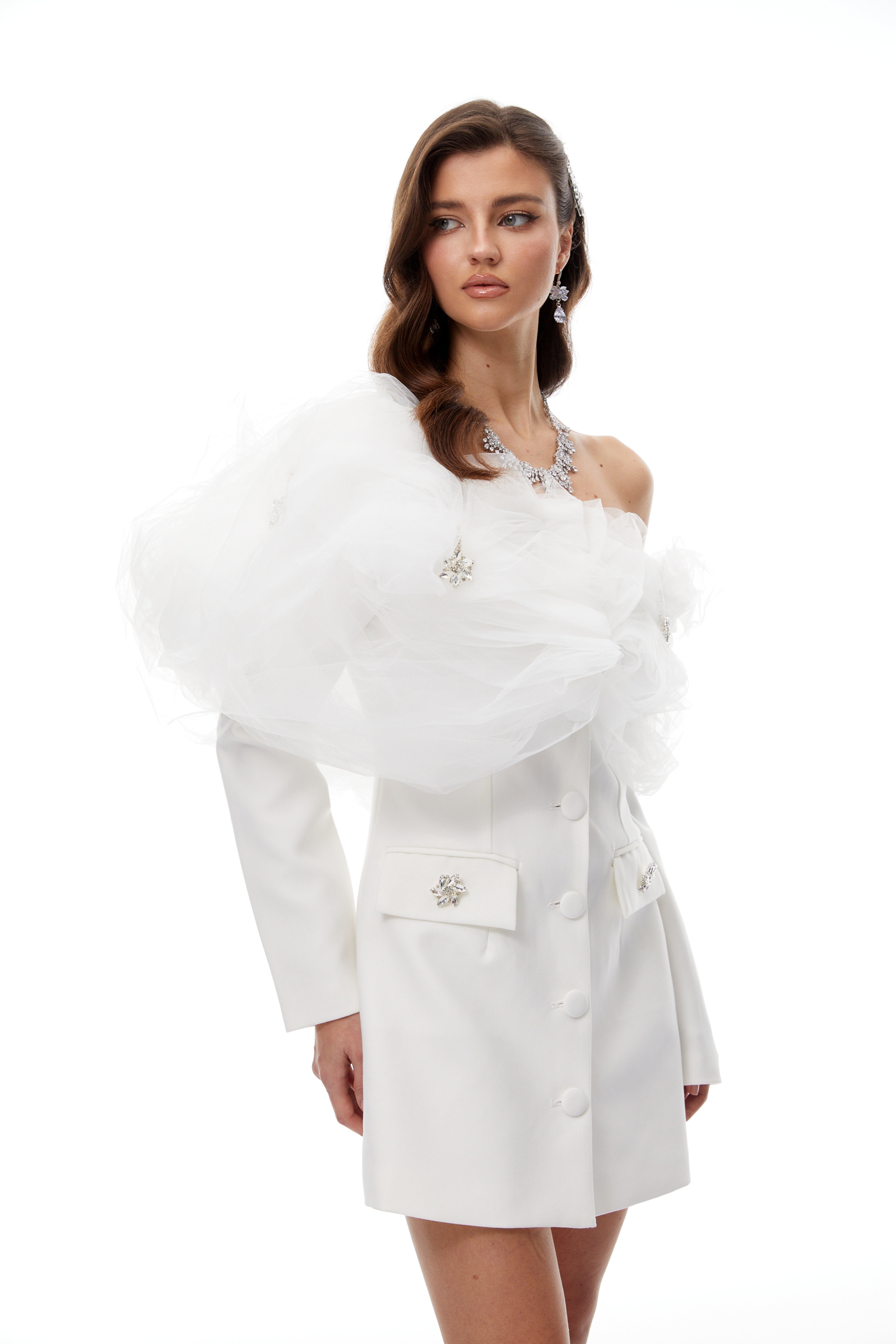 Eunice Mini-Blazerkleid mit weißem Tülleinsatz