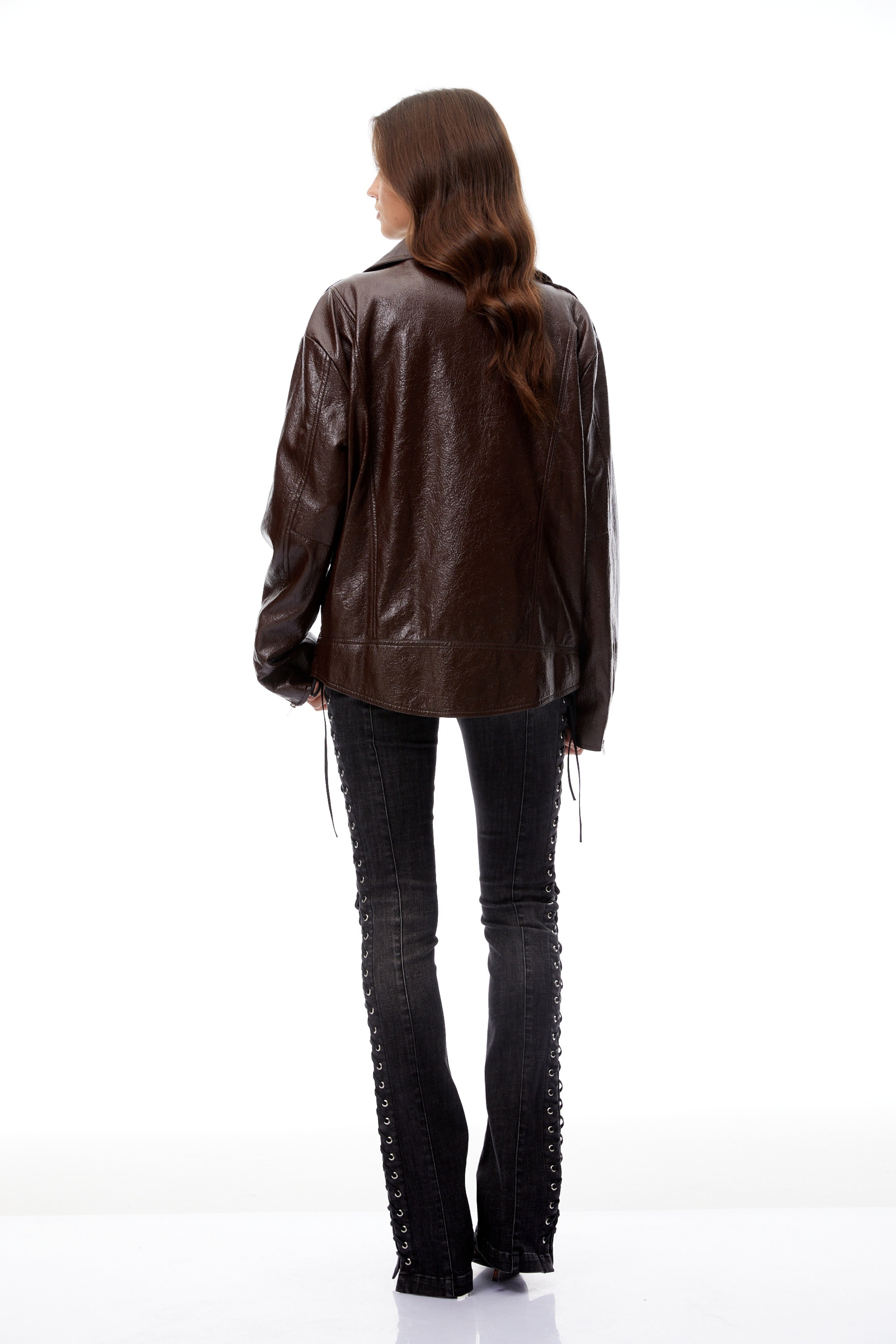 Lederjacke mit Schaldetails in Briar Chestnut