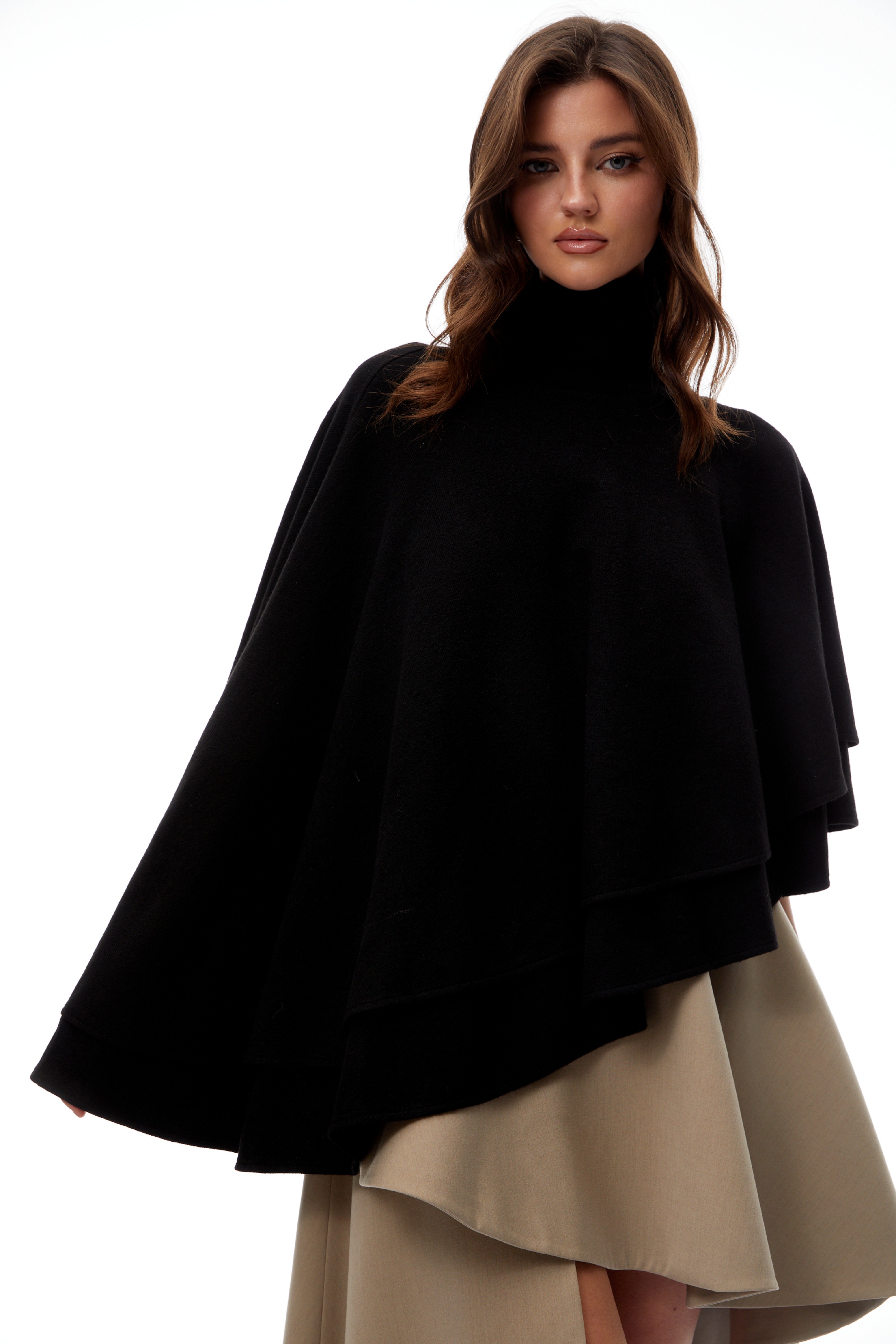 Filomena Grey Layered Asymmetrical Knit Cape Top