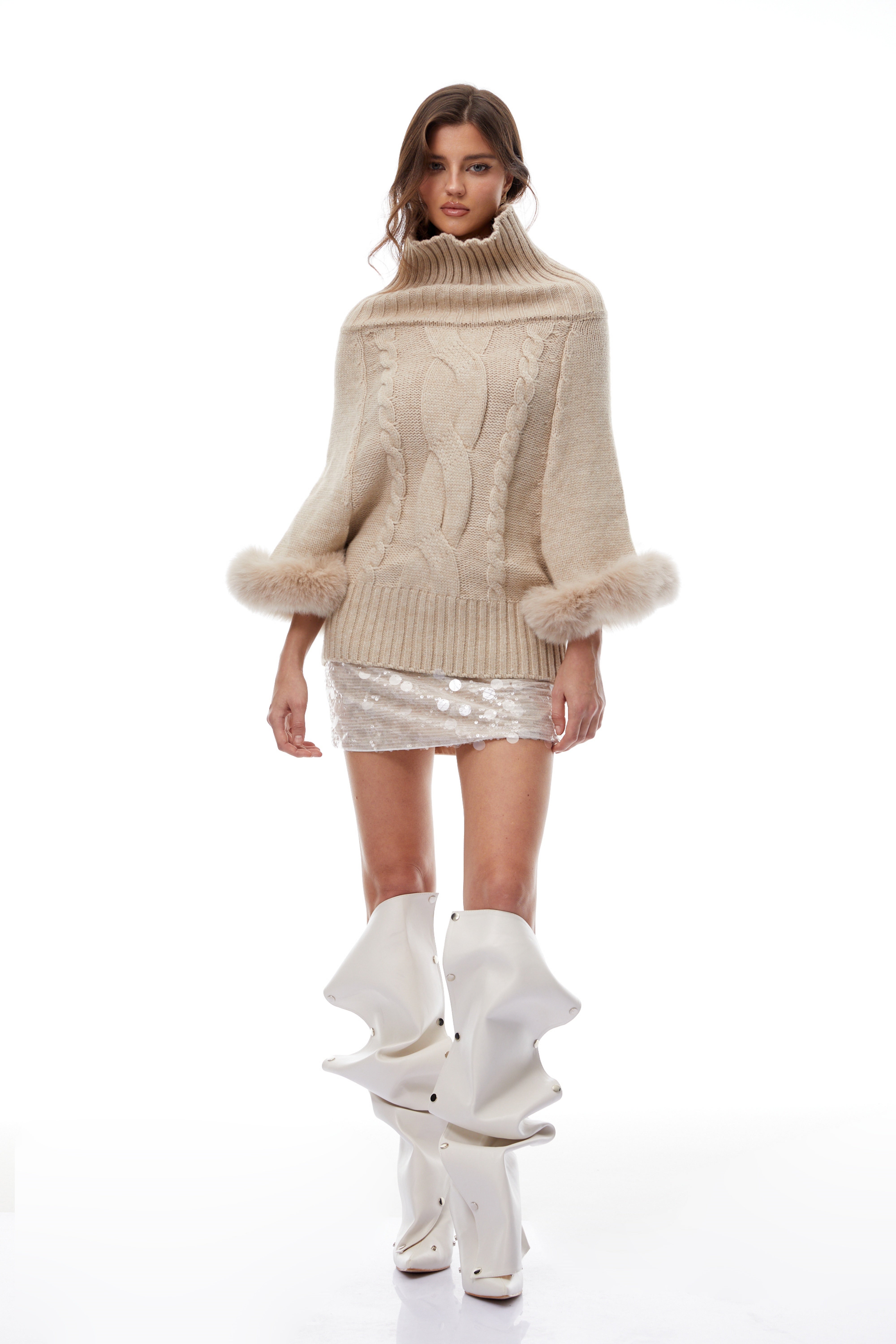 bibiy ビビィ　FRAN FUR KNIT ファーニット Bibiy FRAN FUR KNIT ネイビー 襟元ファー付きジップニット - メルカリ