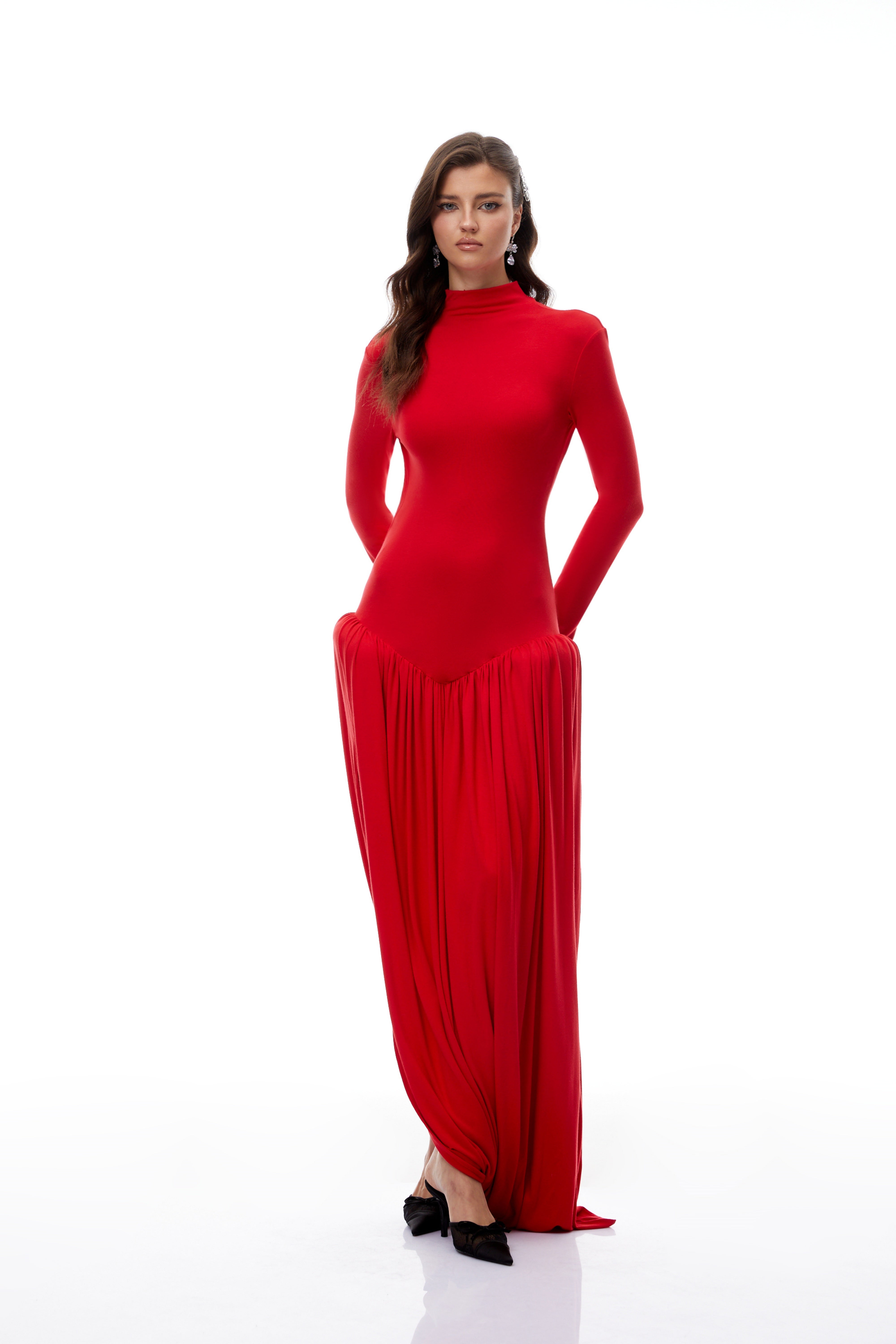 Sagesse Red Open Back Asymmetrical Maxi Dress
