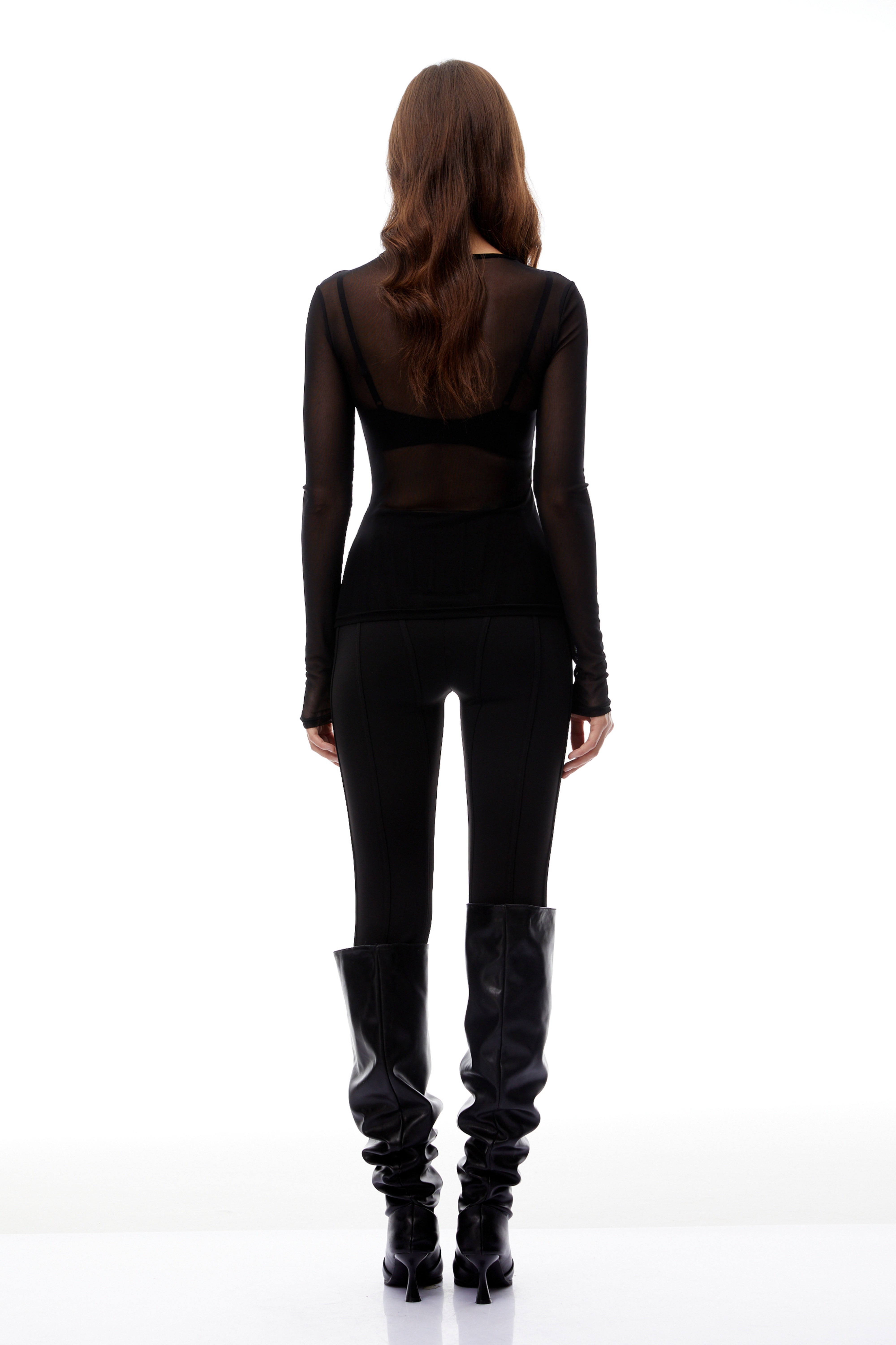 بلوزة Apolline السوداء الشفافة المزينة بالترتر