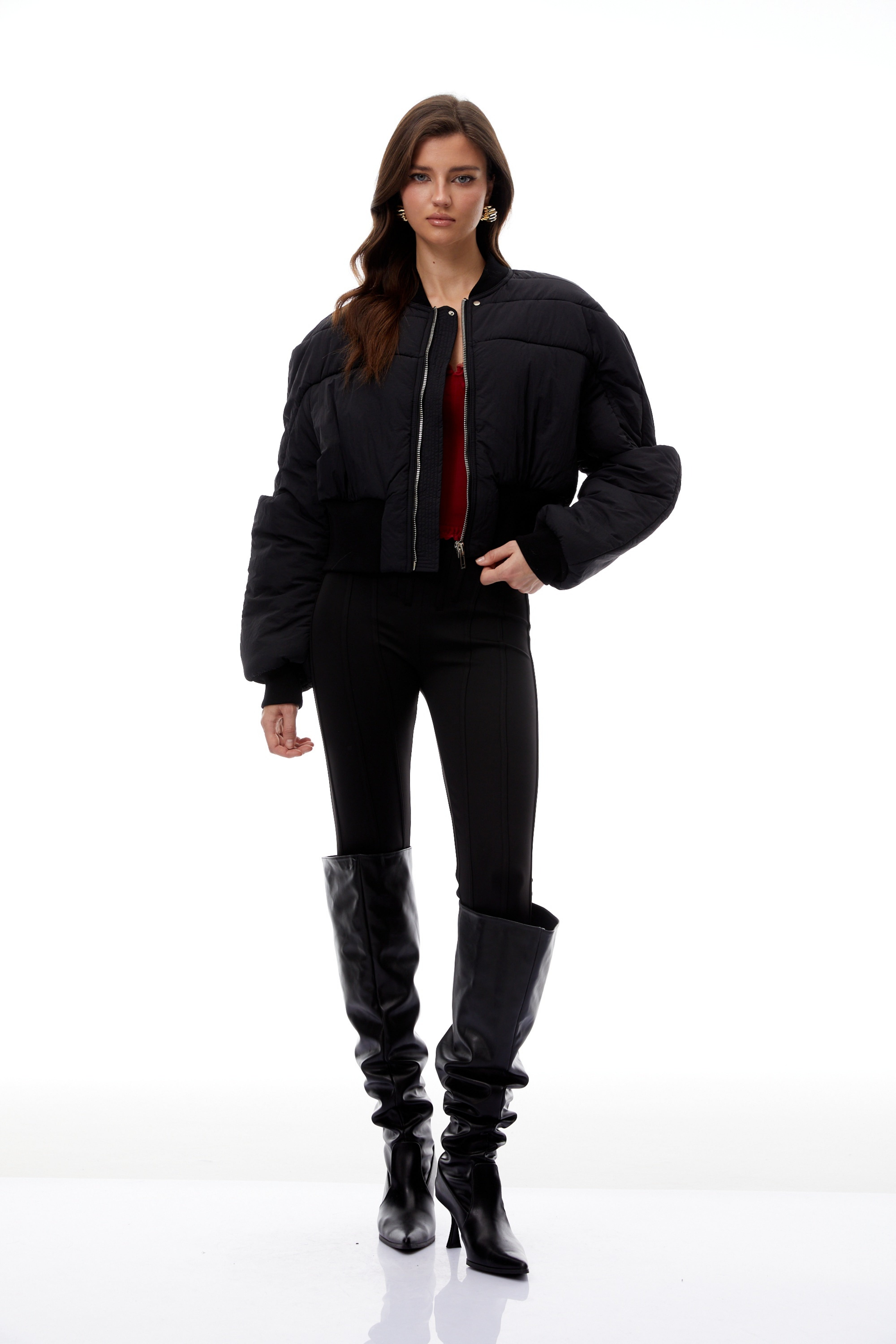 Winona Black Structured Bomber Down Jacket