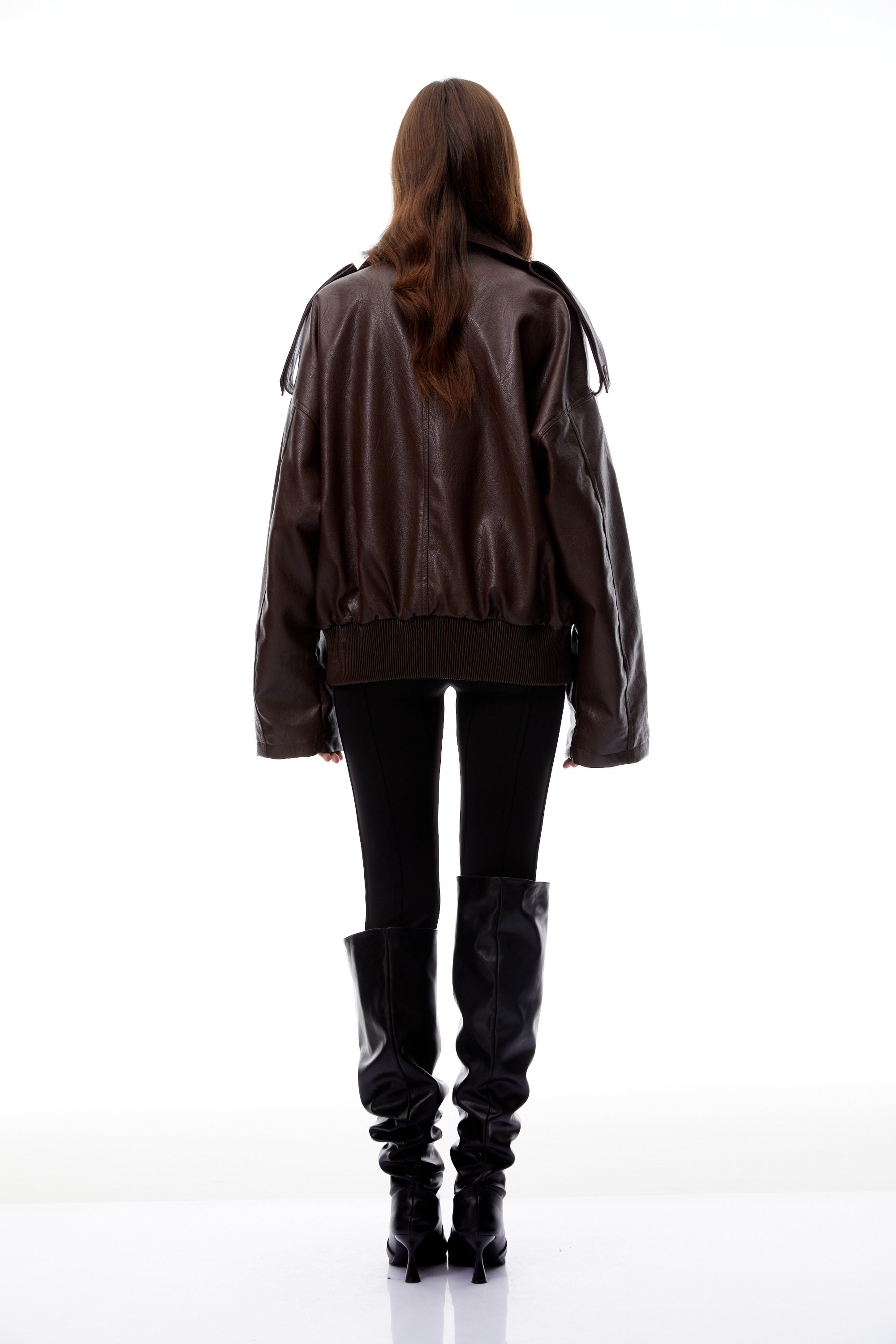 Patrizia Brown Double-Breasted Leather Biker Jacket