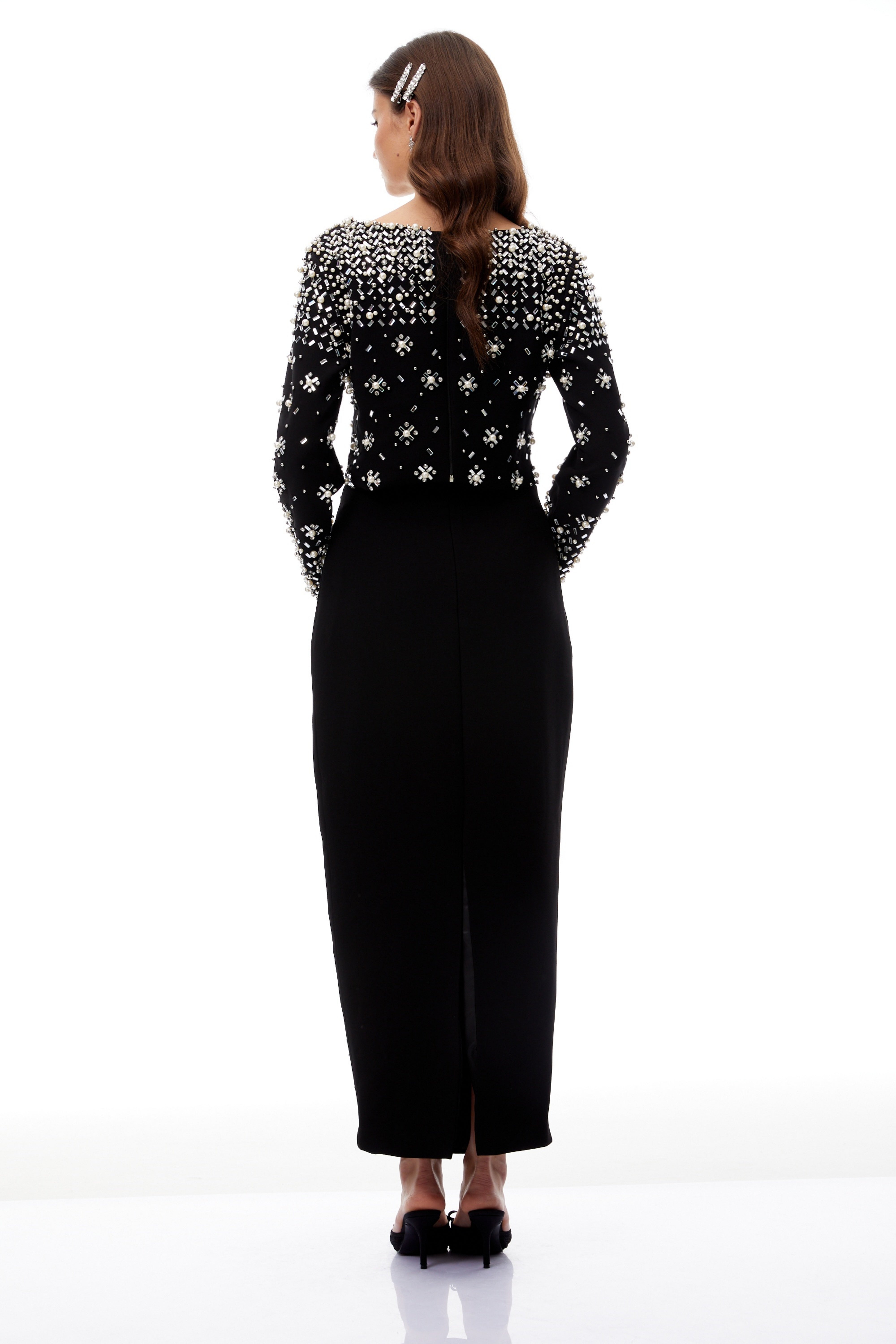 Denise Black Fully Embellished Blouse & Skirt Set