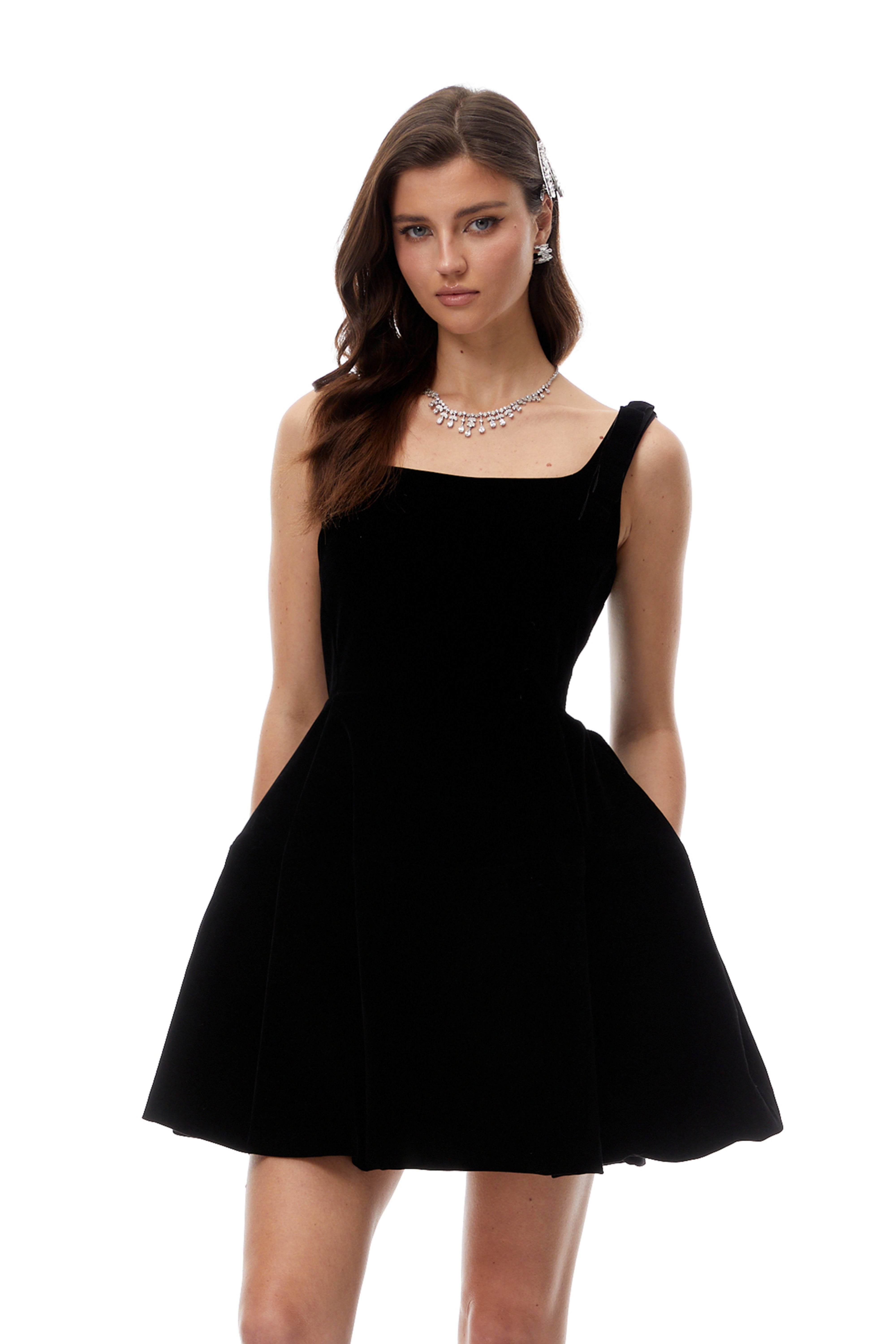 Violeta Schwarzes Minikleid aus Samt mit Tüll-Einsätzen