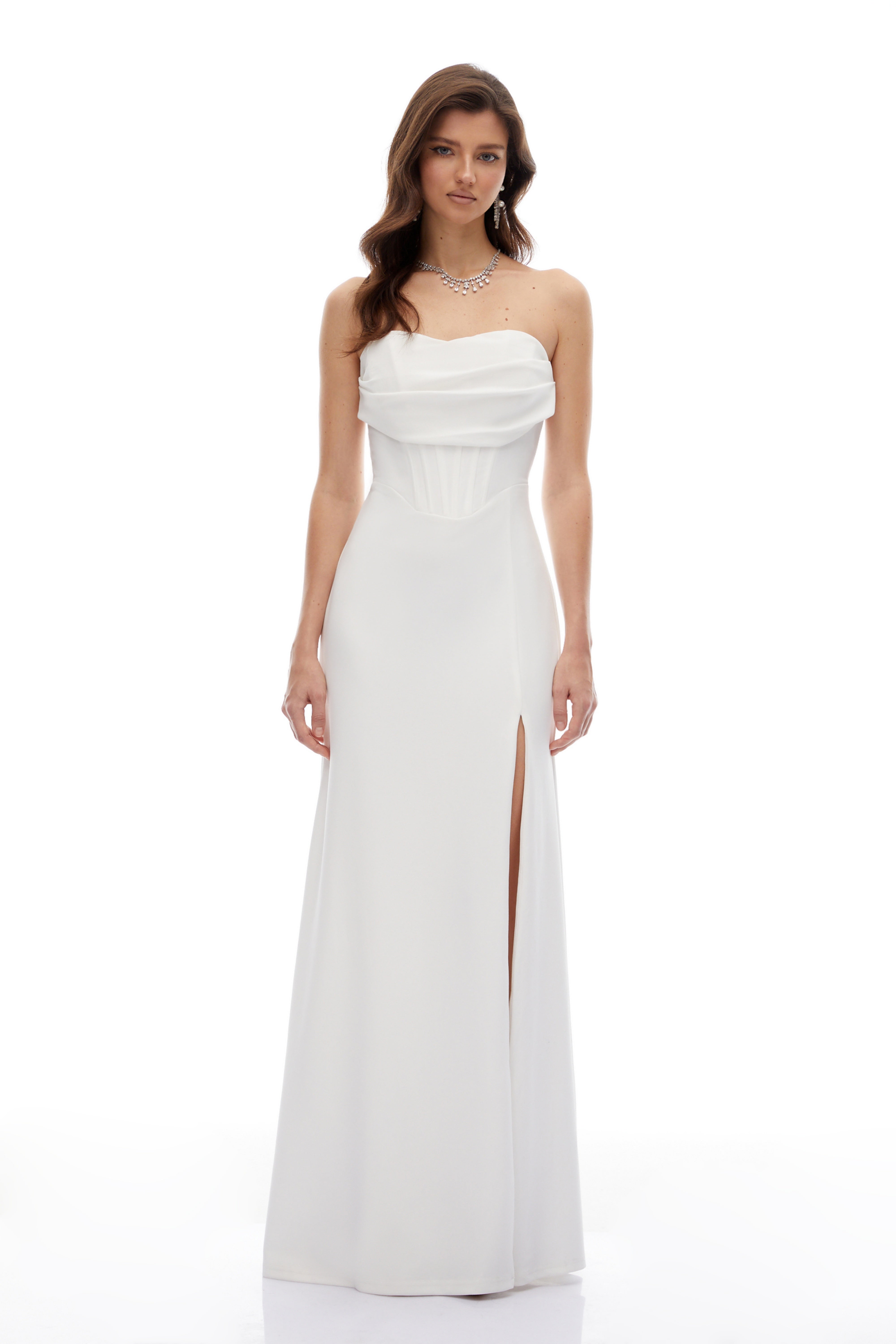 Dolores White Off Shoulder Ruched Maxi Gown