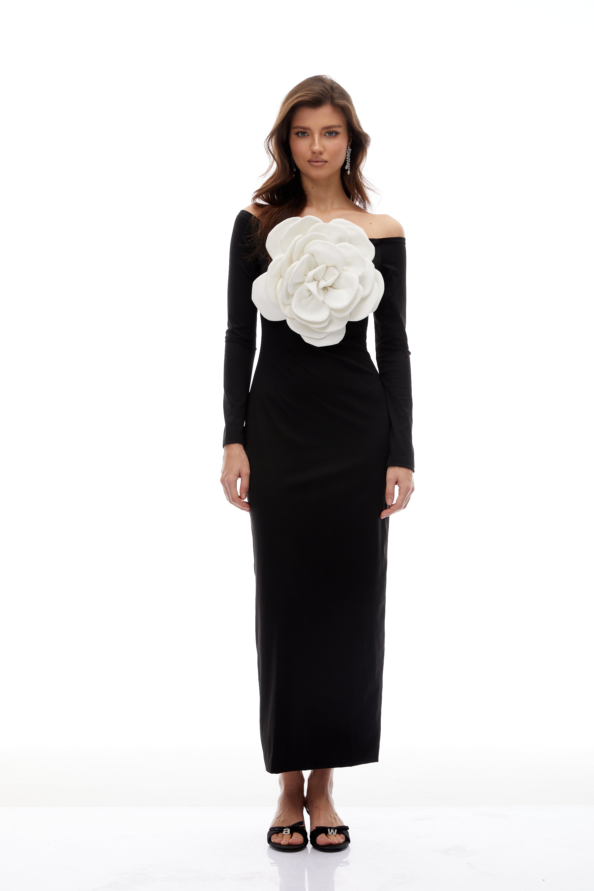 Maren Black 3D Petal Maxi Dress