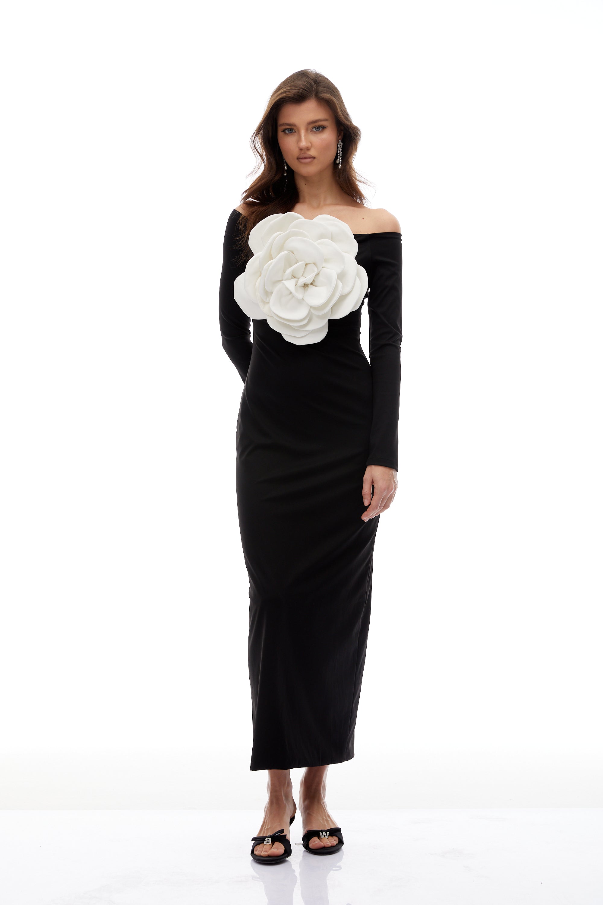 Maren Black 3D Petal Maxi Dress