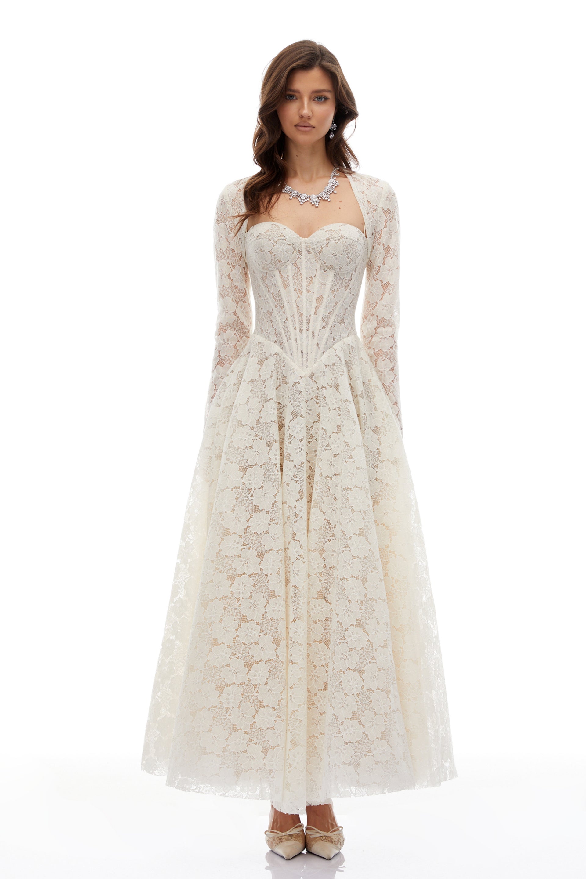 Celina Lace Corset Maxi Gown, XL / White Celina Lace Corset Maxi Gown, XL / White