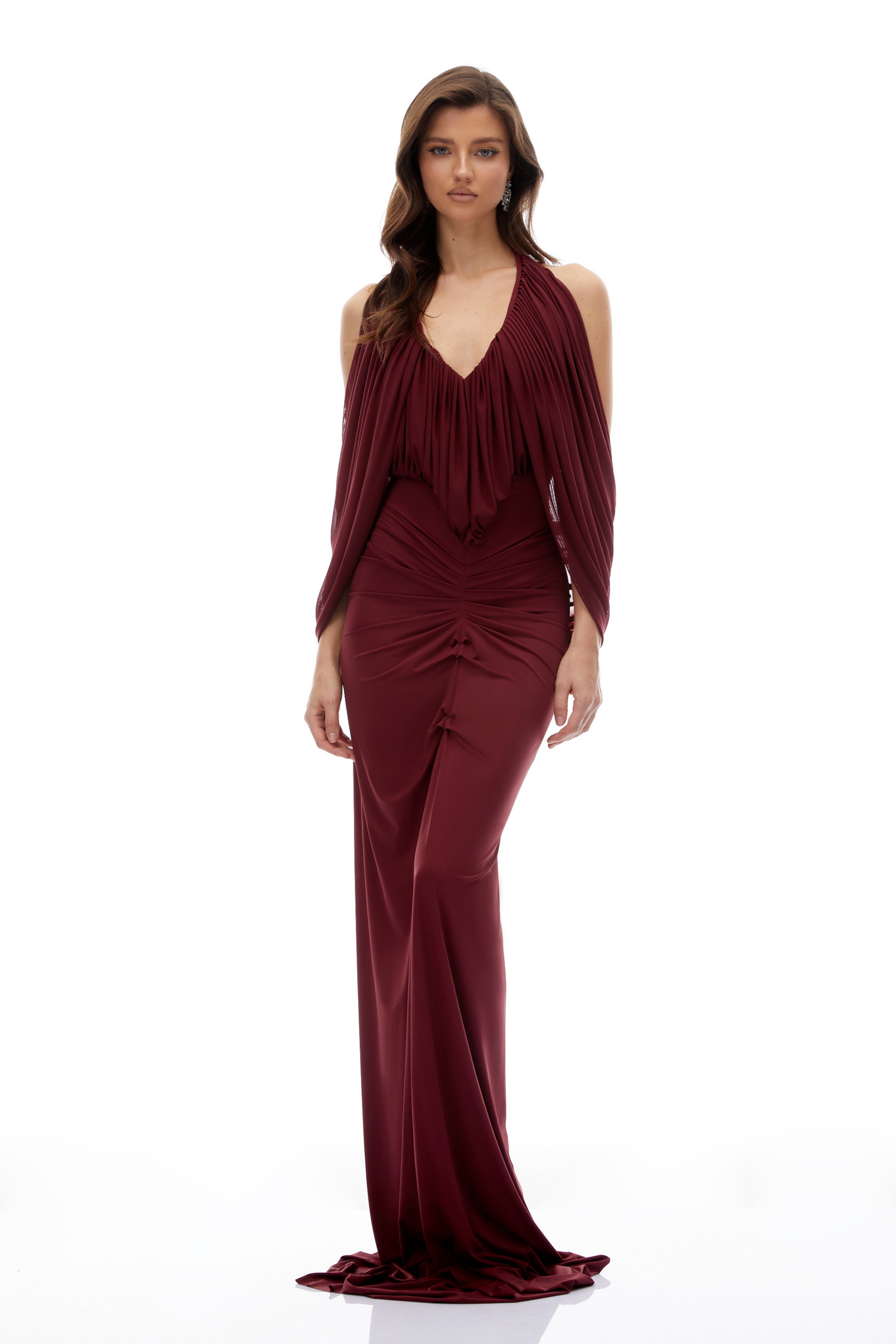 Eléa Rotes Maxikleid mit Cut-Out-Schultern und Drapierung