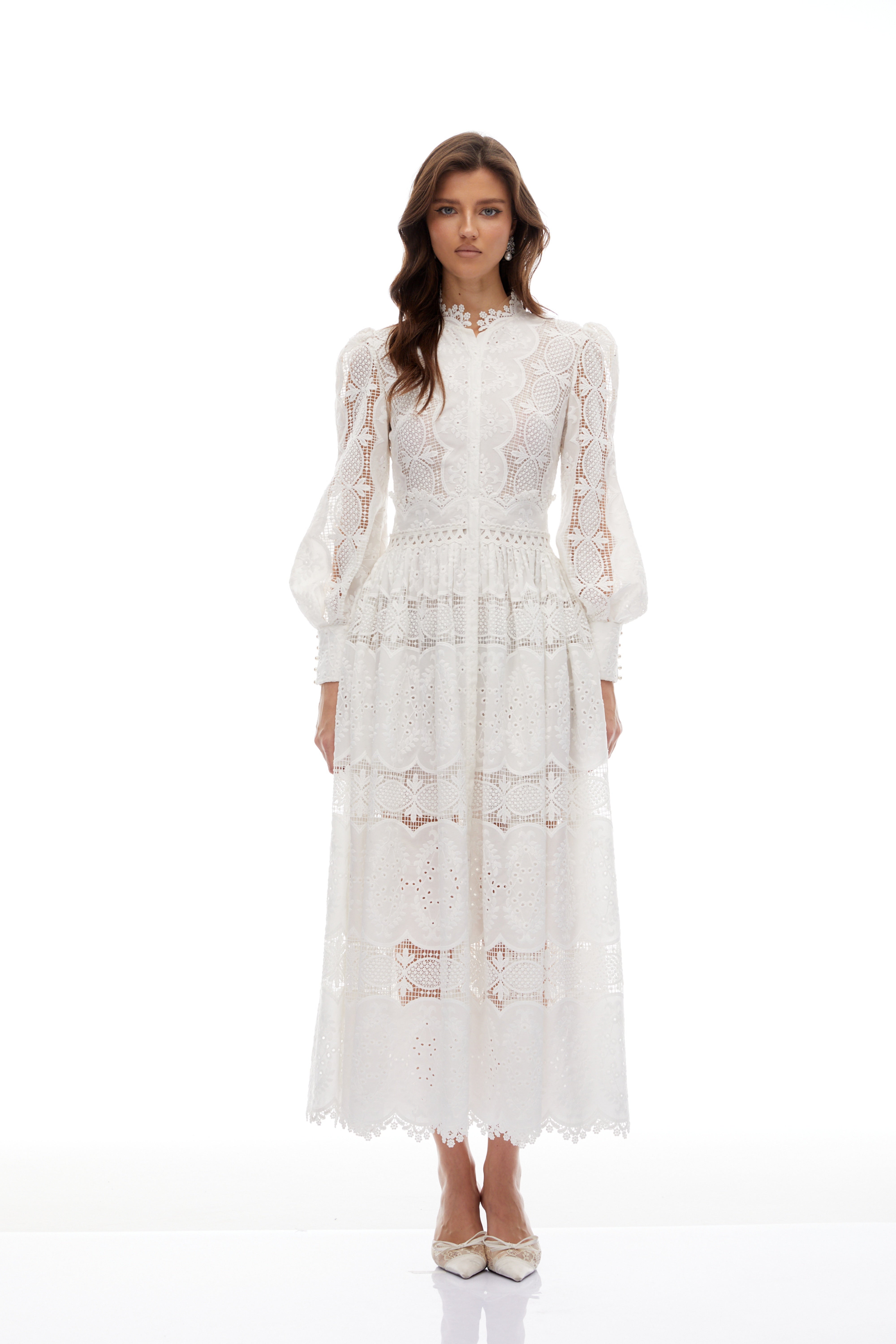 Synne White Lace Overlay Midi Dress