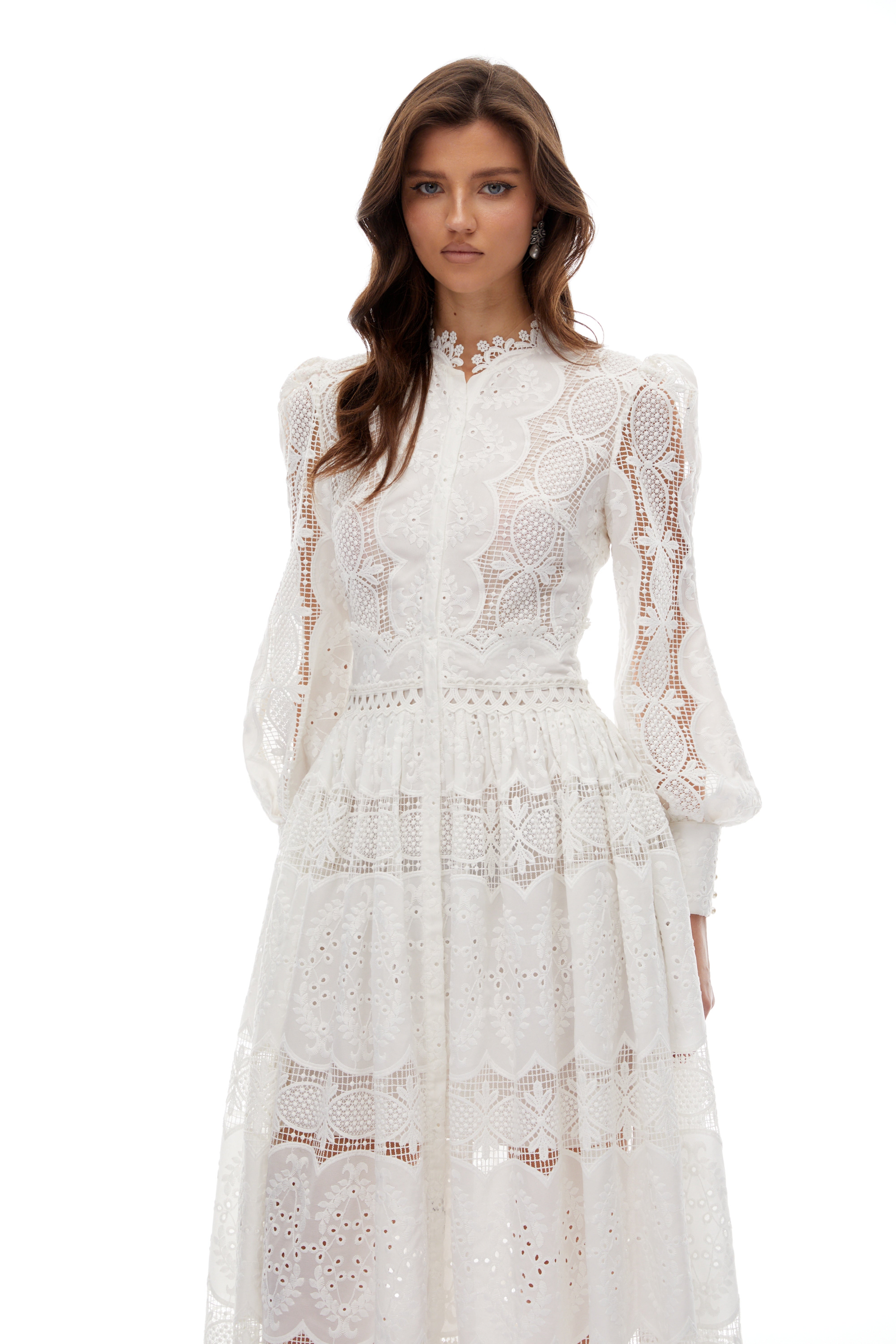 Synne White Lace Overlay Midi Dress