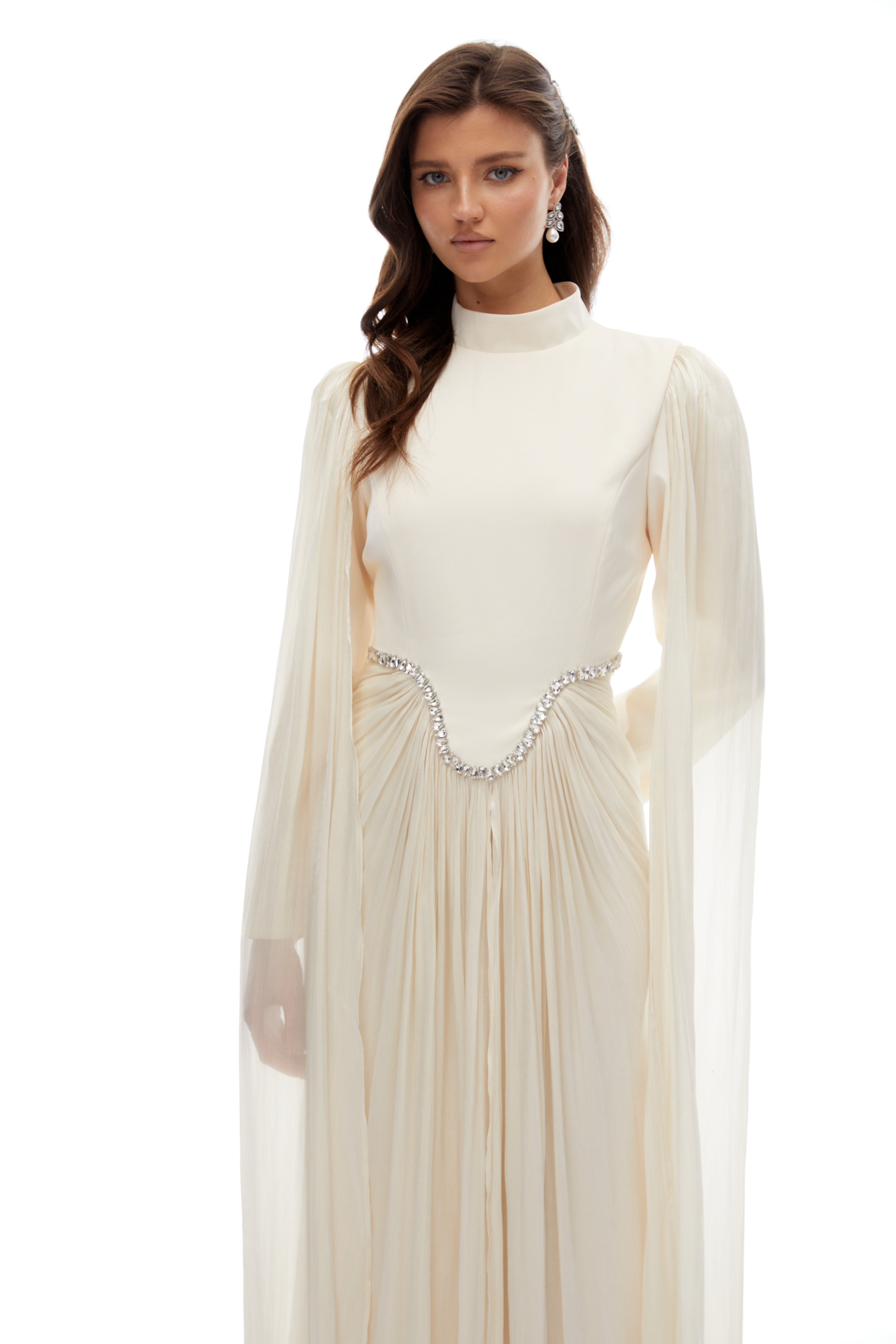 Andrine Weißes Maxikleid mit Kristallverzierung