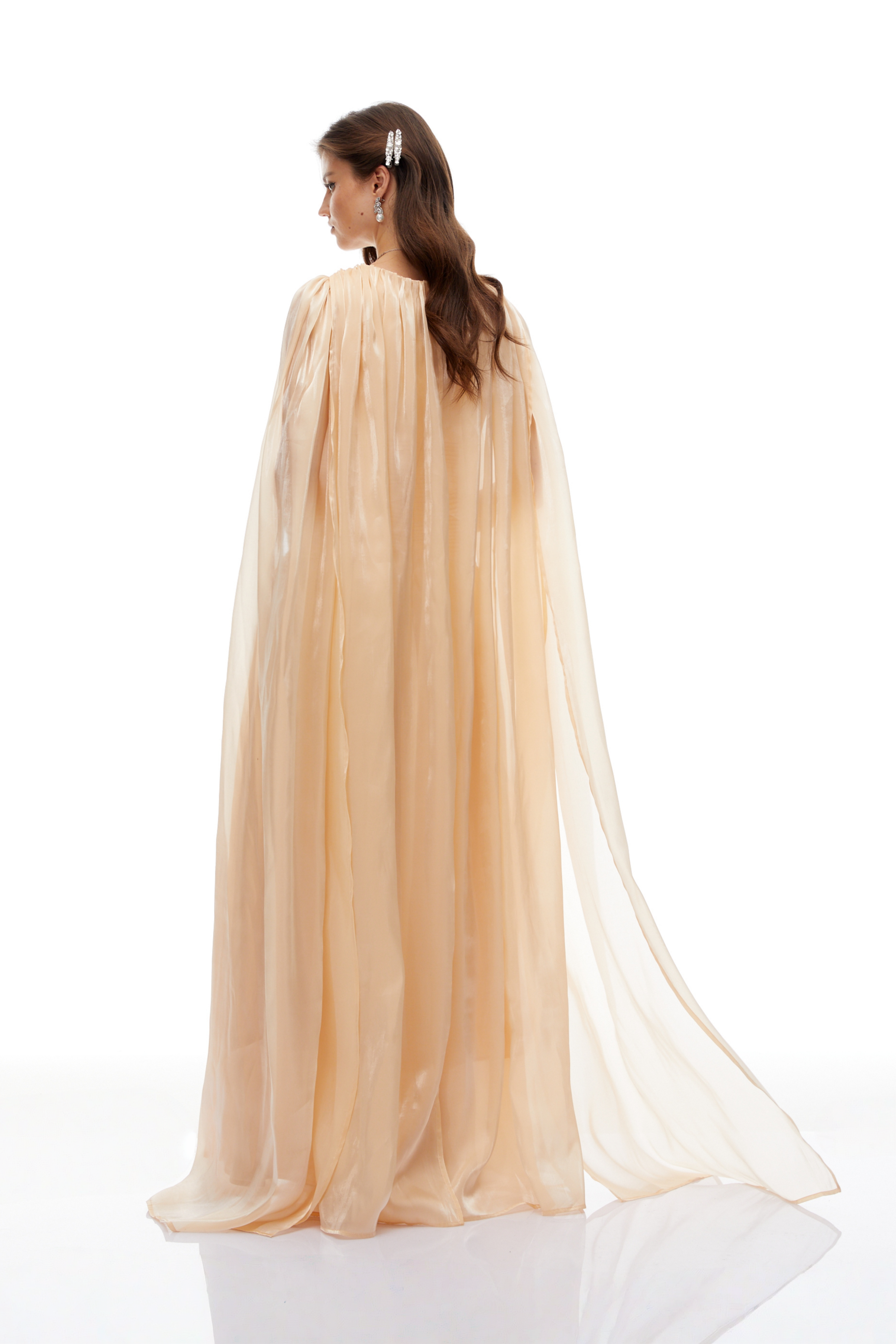 Natividad Champagne Cape Design Maxi Dress