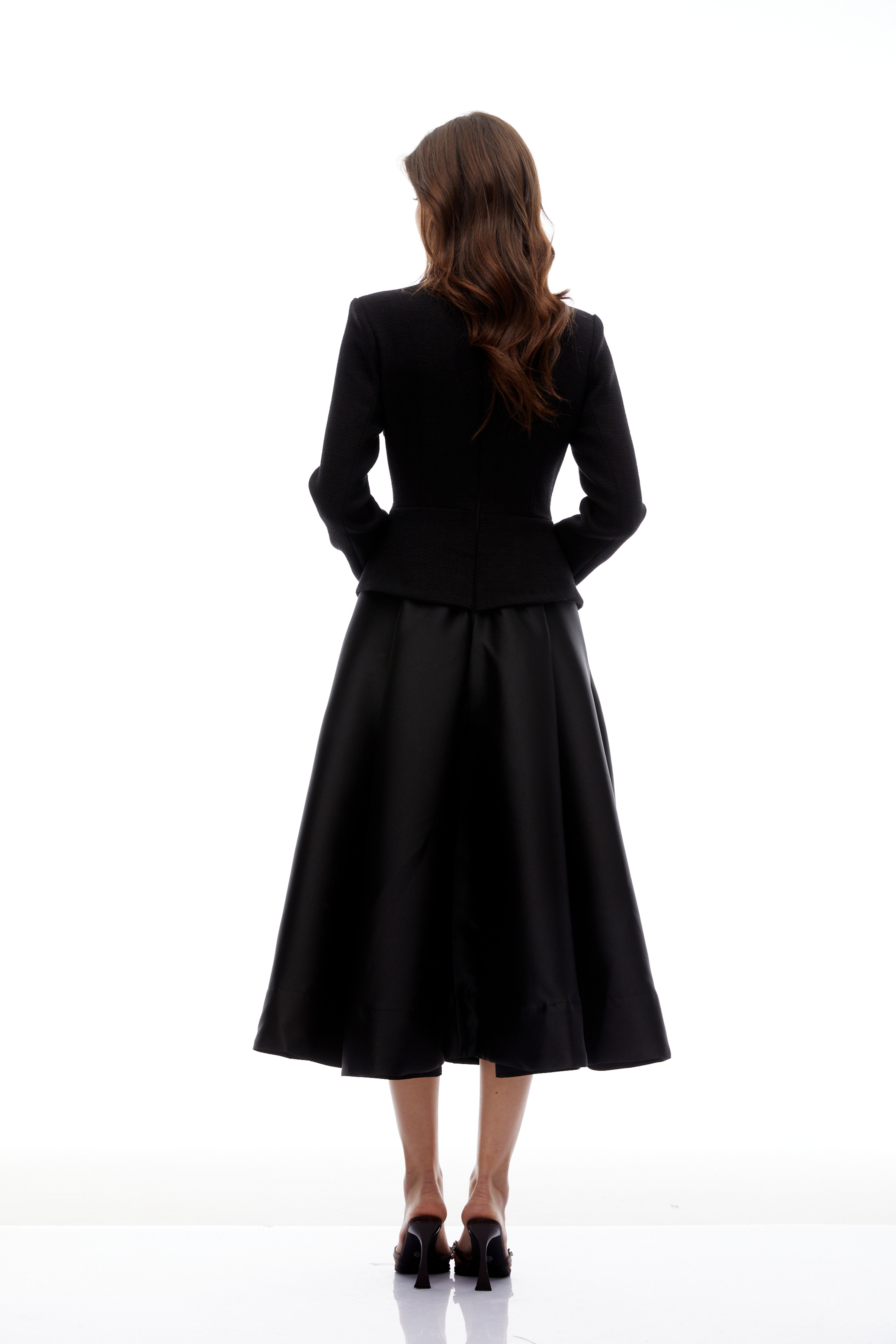 Lorelei Schwarzes Tweed-Midikleid mit hohem Kragen