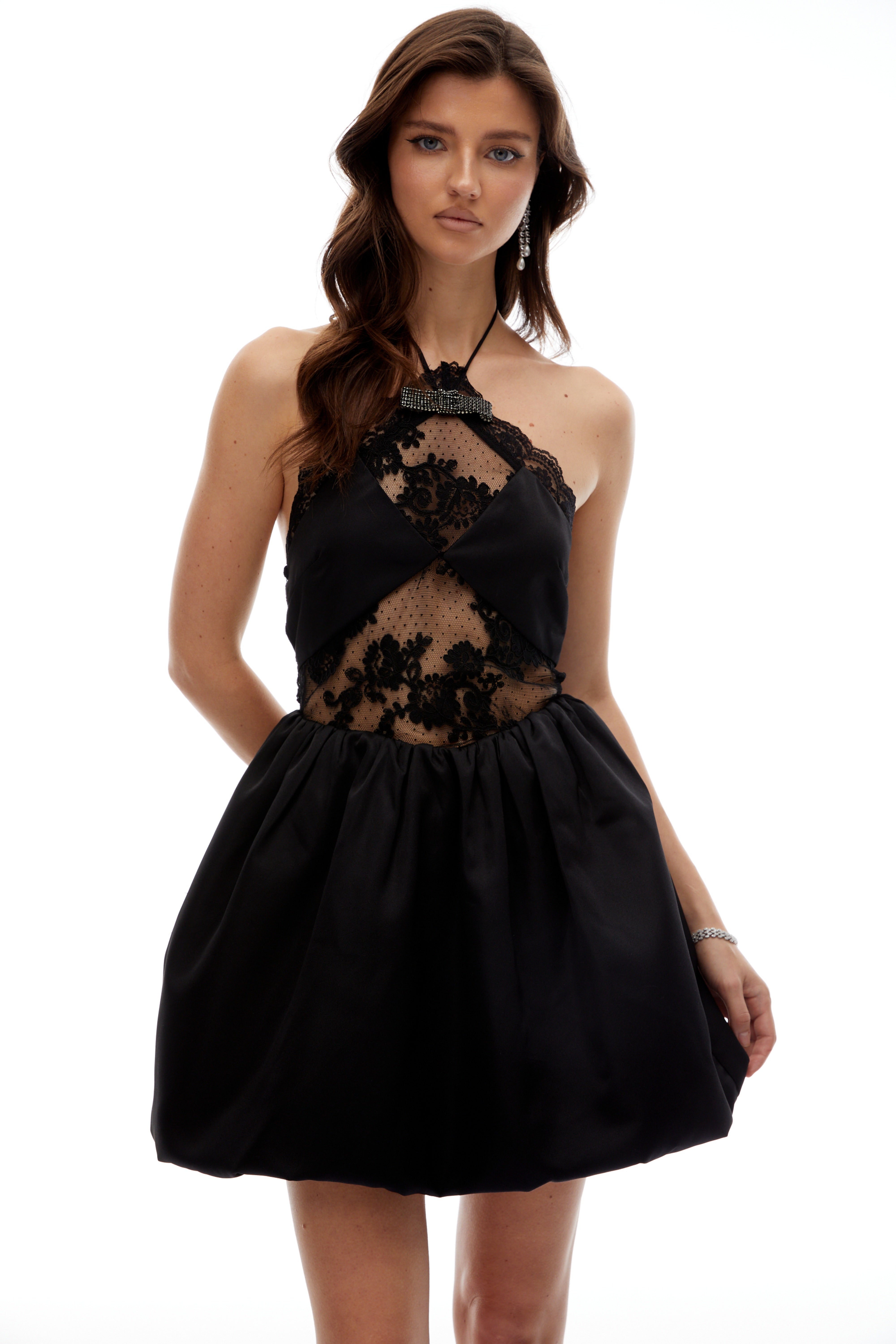 Charlie Black Neckholder-Minikleid mit Spitzeneinsatz