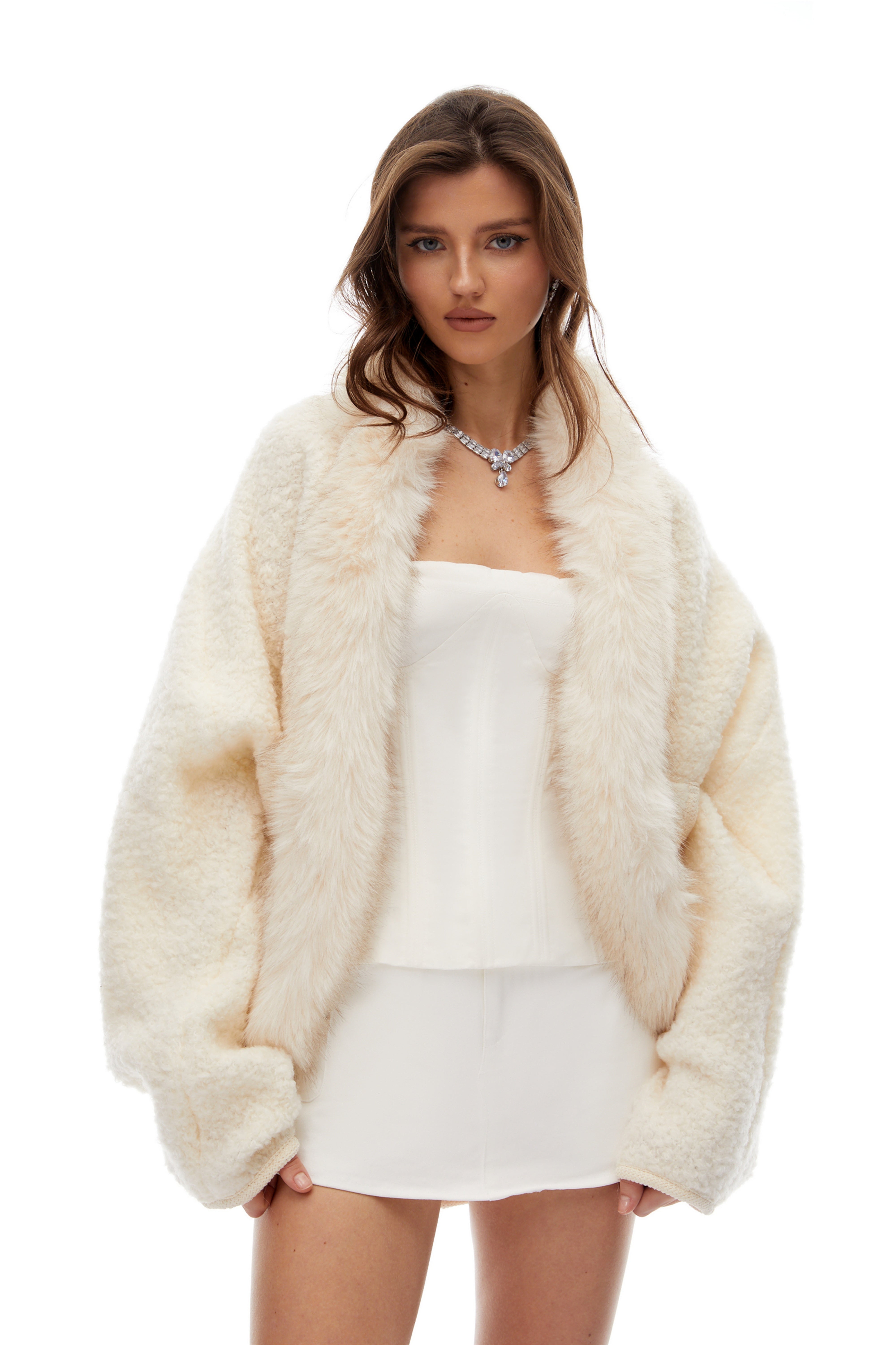 Jana Cream White Fur Trim Wool Coat