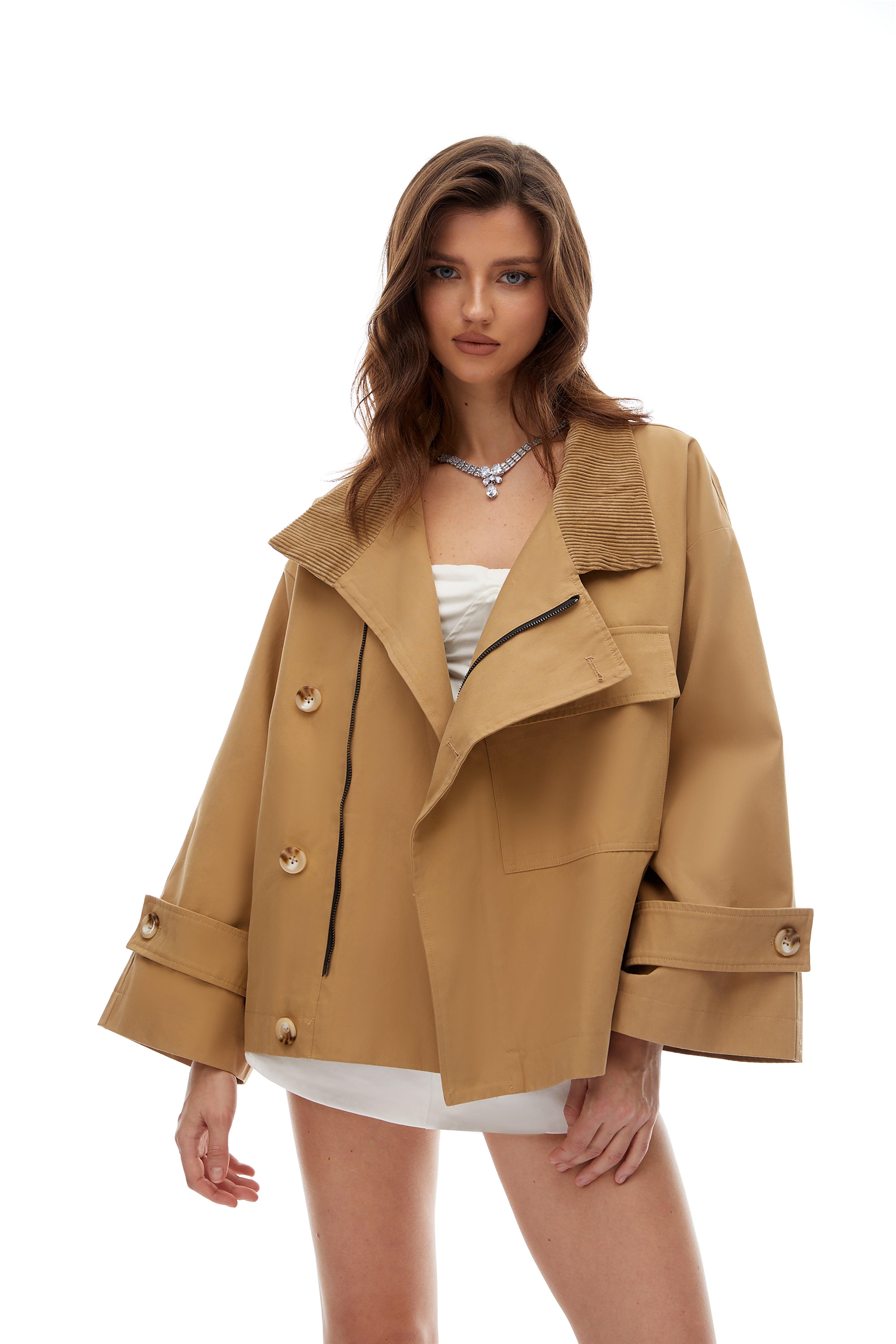 Eudora Khaki Ribbed Trench Coat