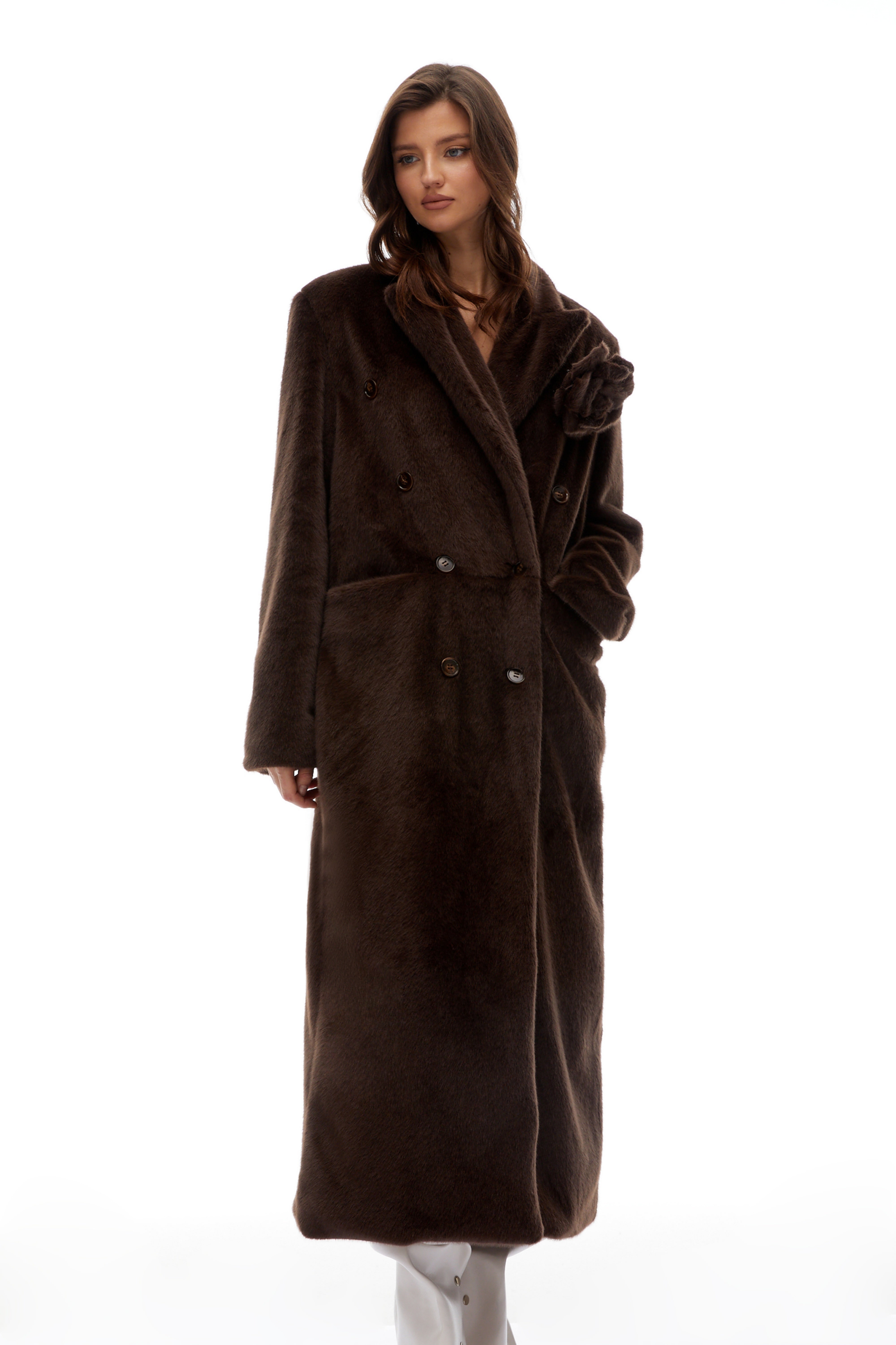 Selina Brown 3D Petal Fur Overcoat