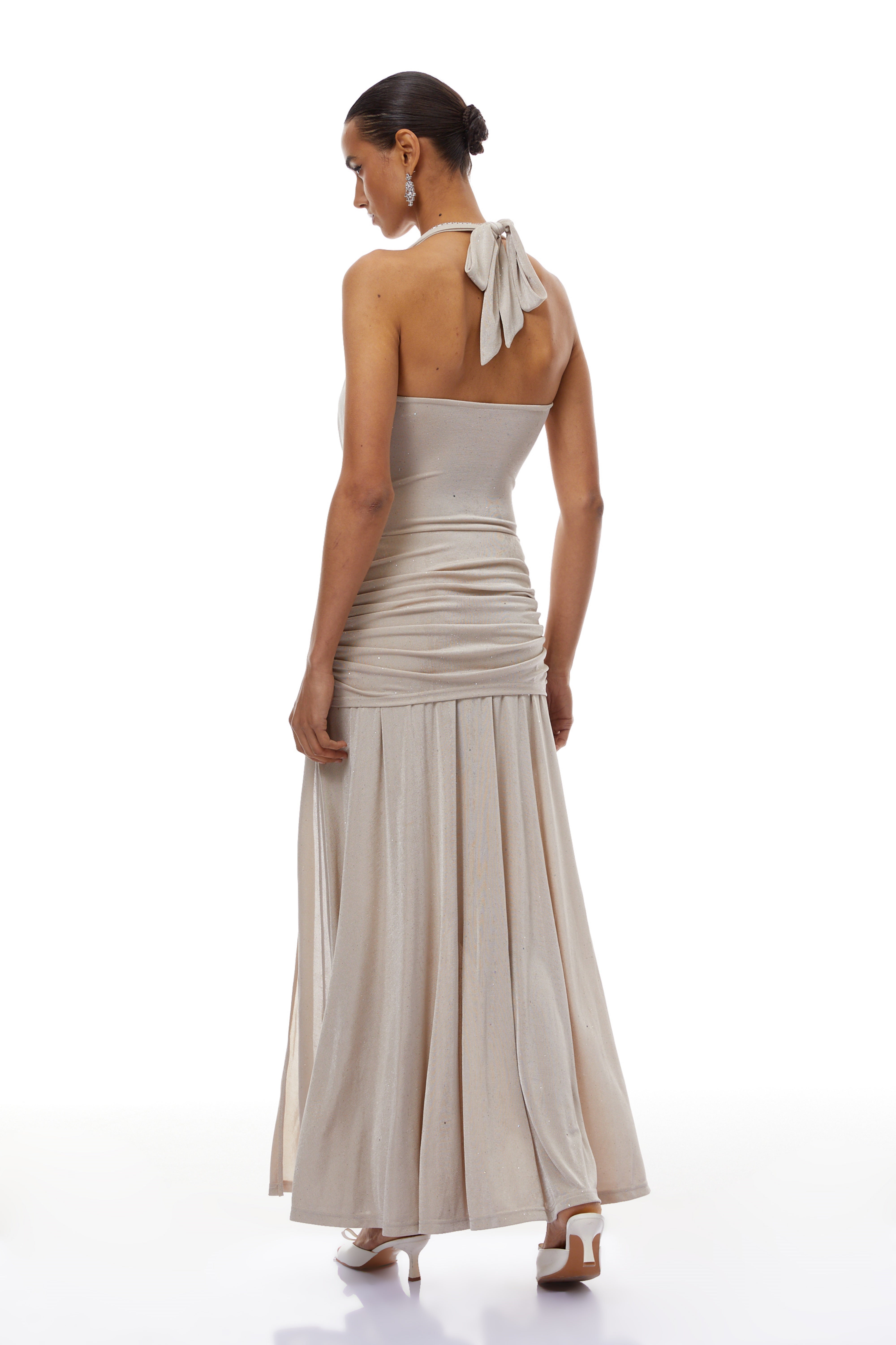 Gioconda Khaki Glitter Knit Maxi Dress