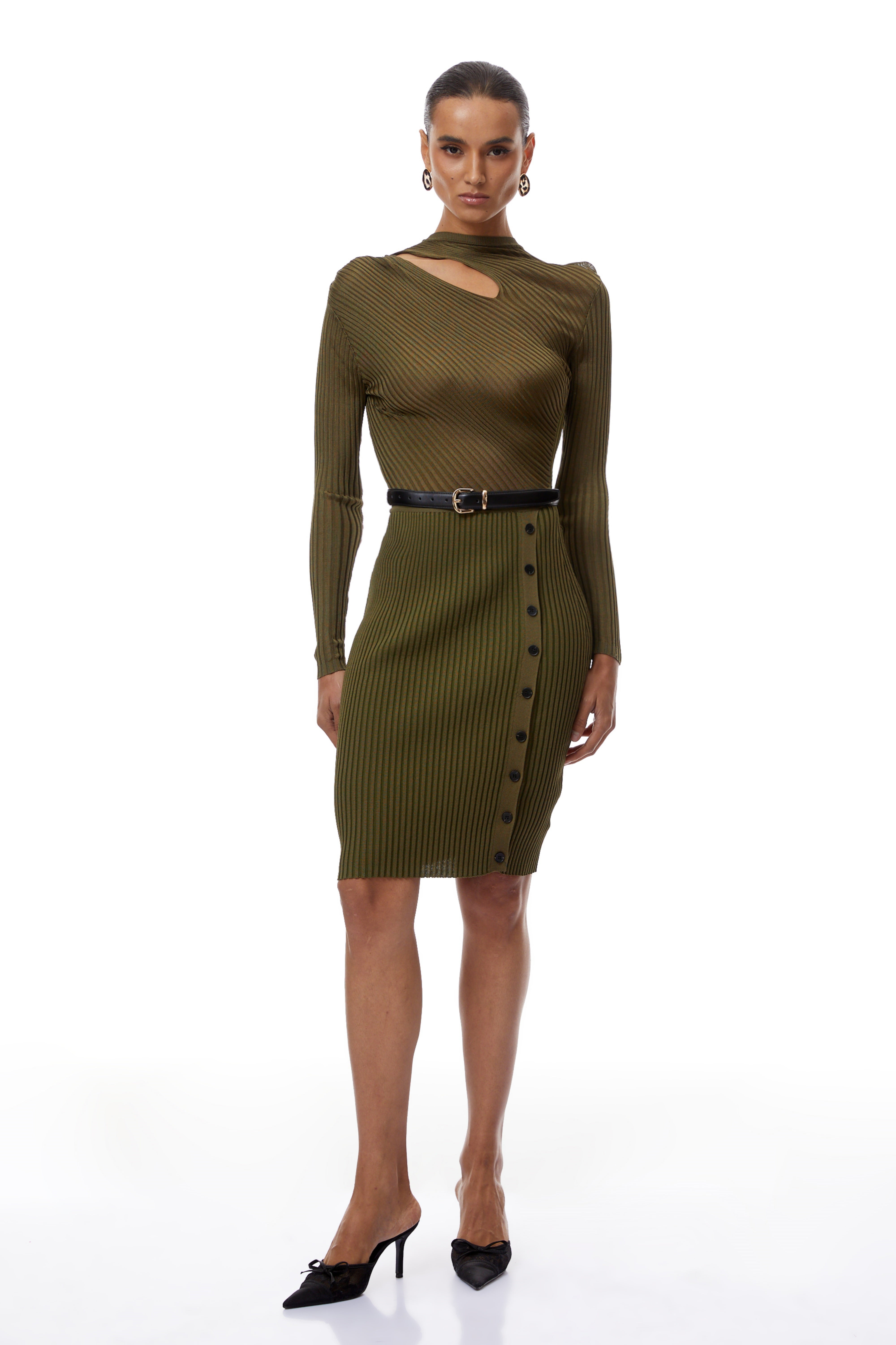 Lucie Green Ribbed Knit Bodycon Midi Dress