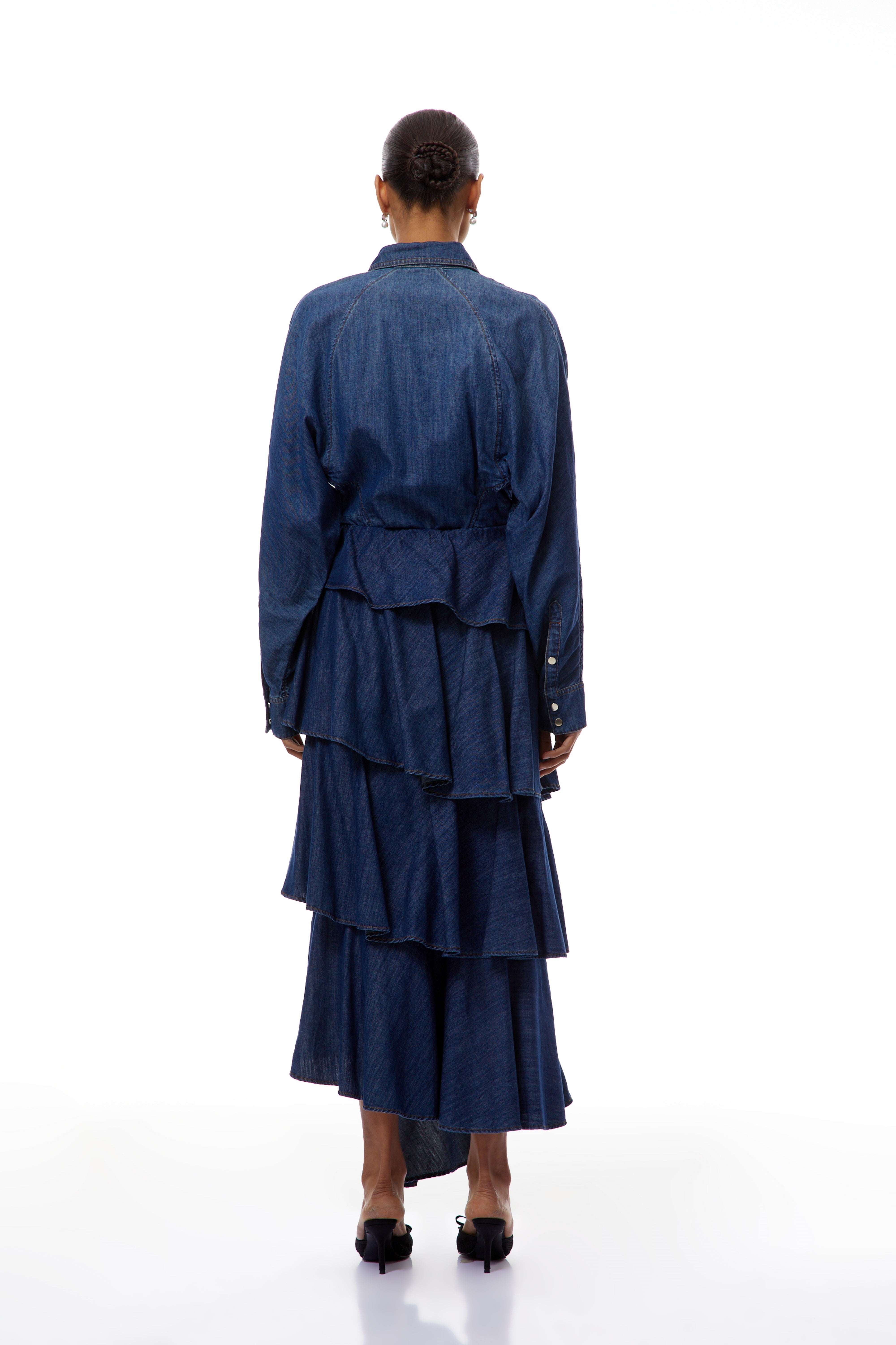 Geneviève Blue Denim Shirt & Tiered Skirt Set价格/供应商不对 (Final Sale)