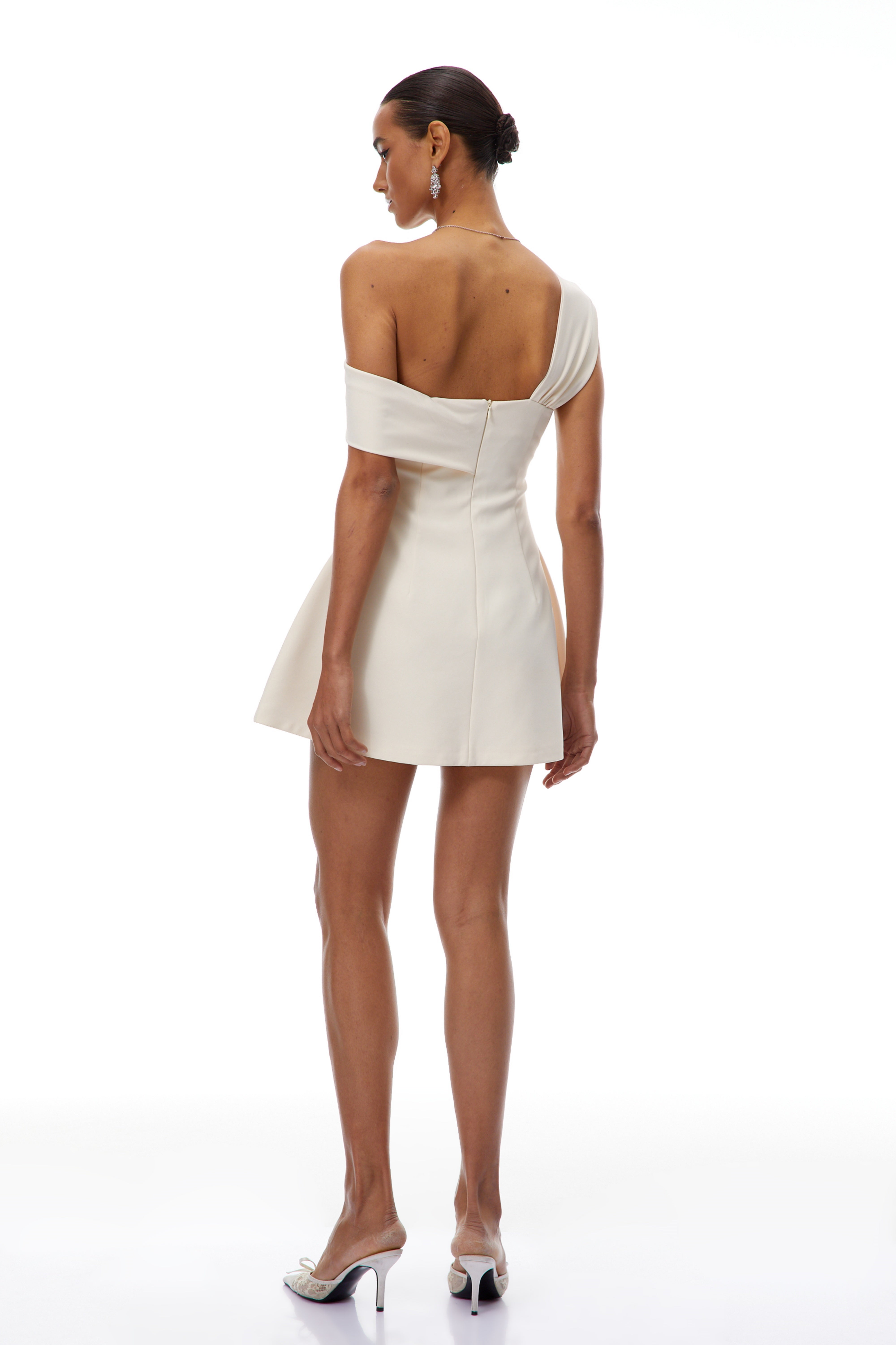 Ismérie Neutrals Off-Shoulder Twisted Mini Dress