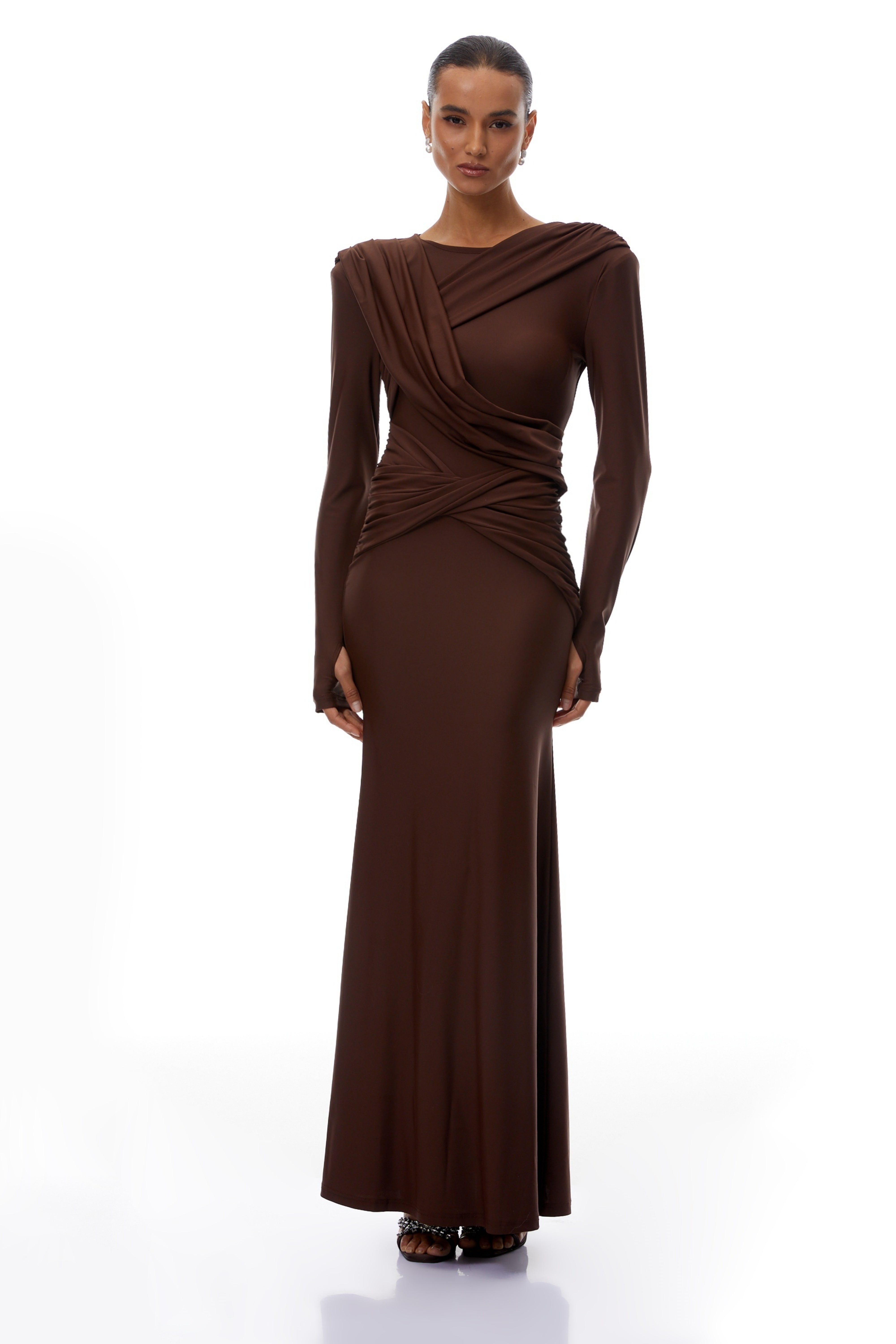 Jeanne Brown Asymmetrical Twisted Maxi Dress