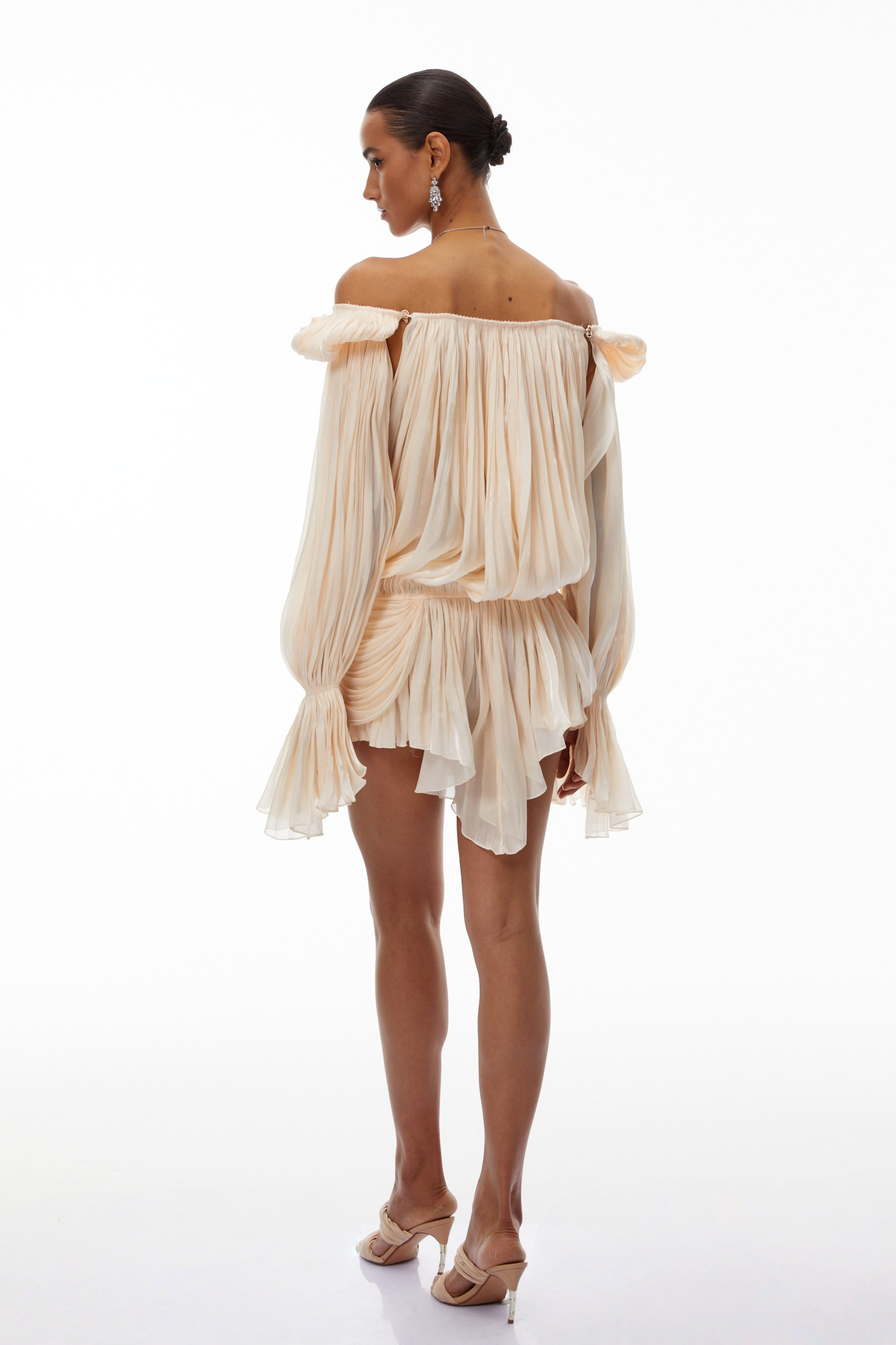Halvard Neutrals Pleated Ruffled Mini Dress