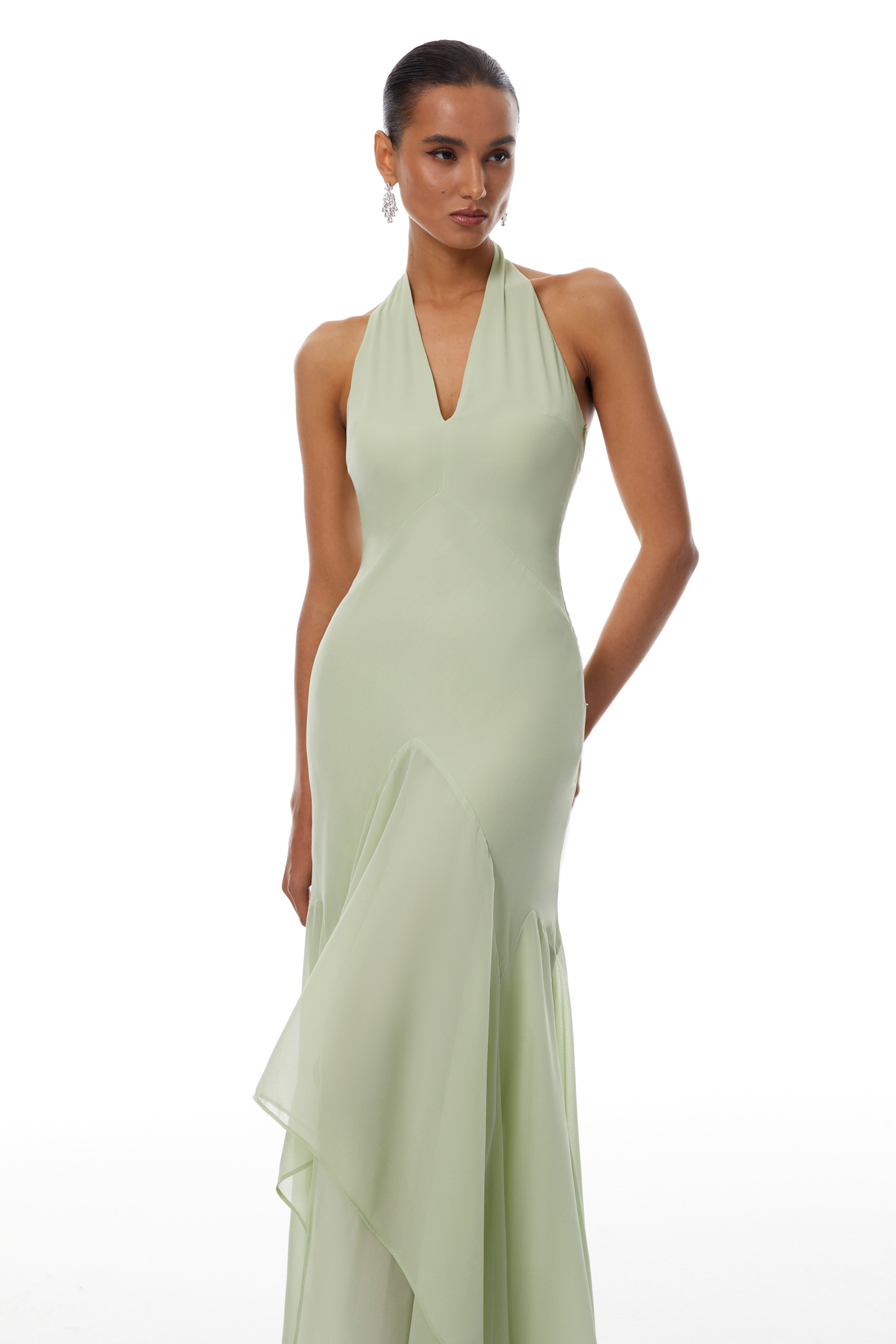 Mónika Green Halterneck Asymmetrical Maxi Dress Mónika Green Halterneck Asymmetrical Maxi Dress