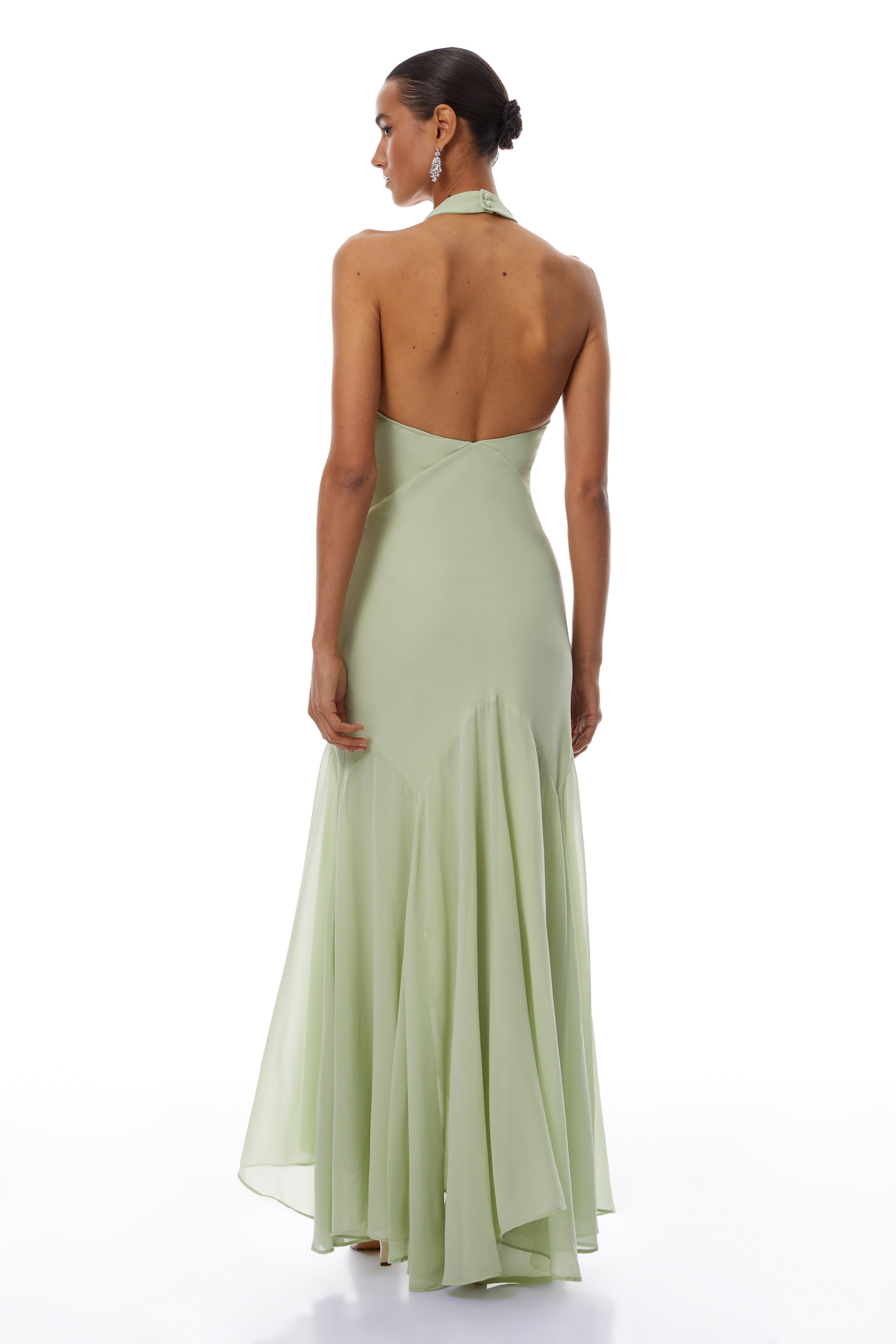 Mónika Green Halterneck Asymmetrical Maxi Dress