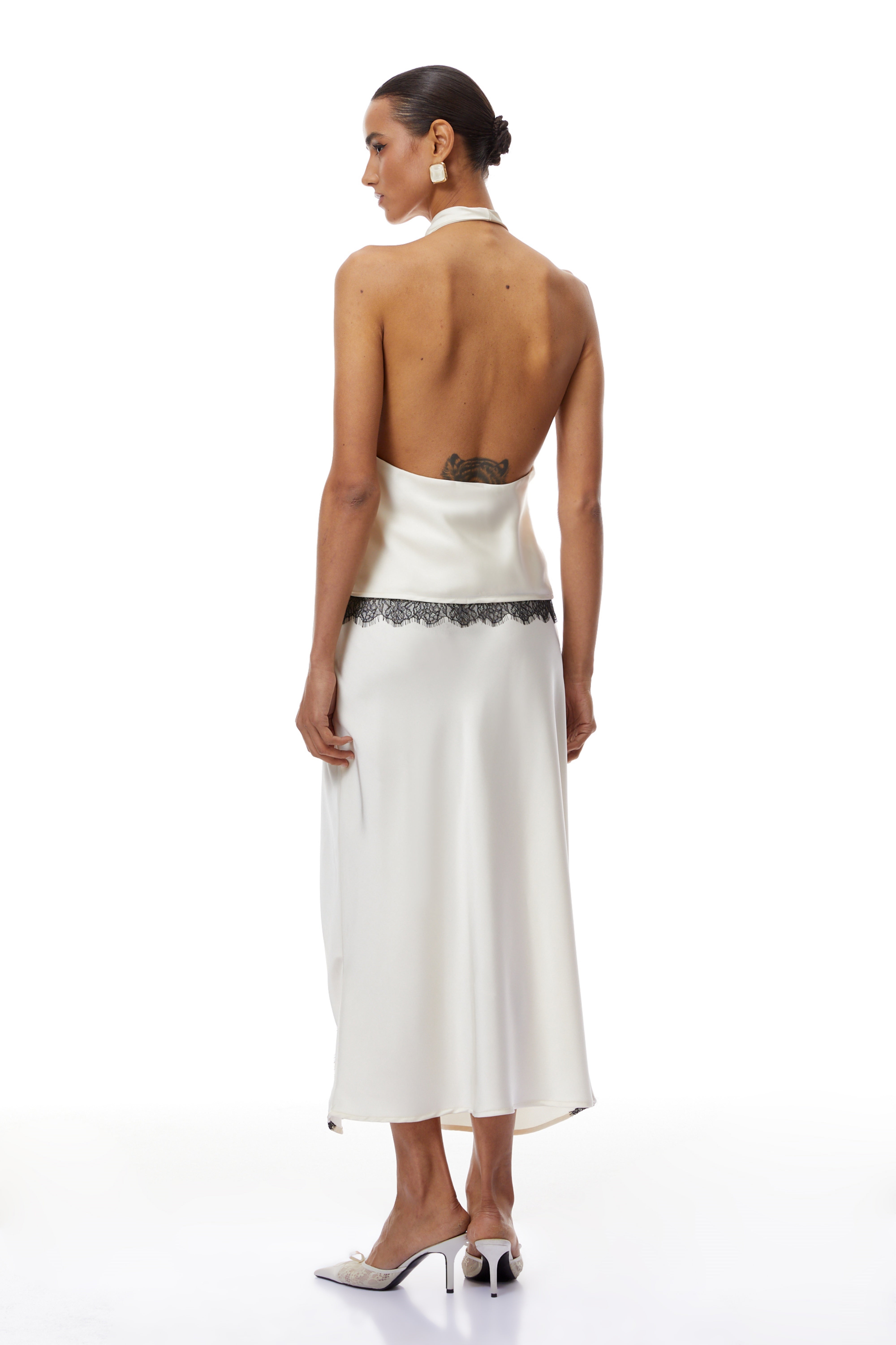 Frida White Satin Co-ord Set with Lace Trim