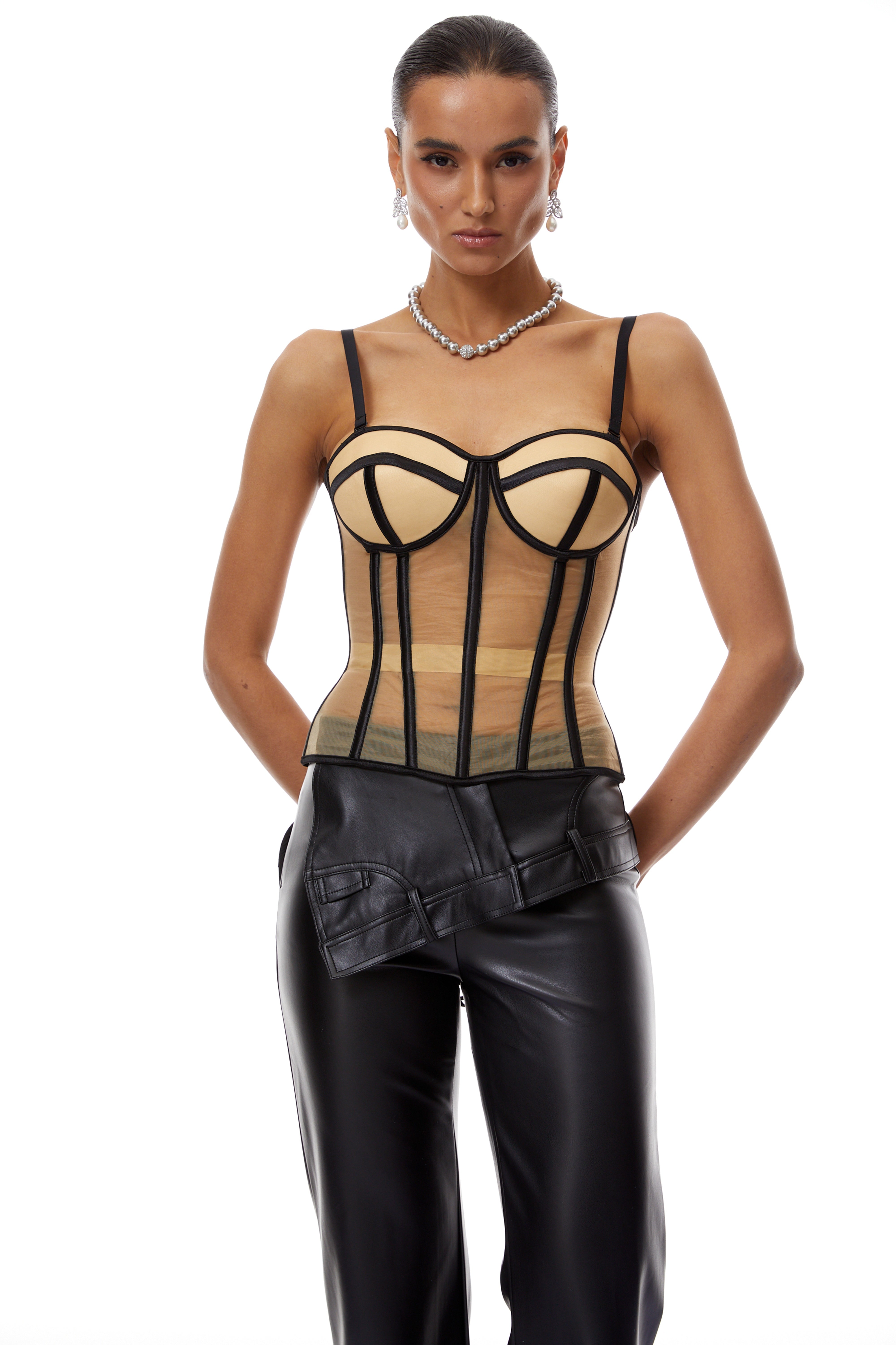 Edda Neutral Sheer Tulle Corset Top
