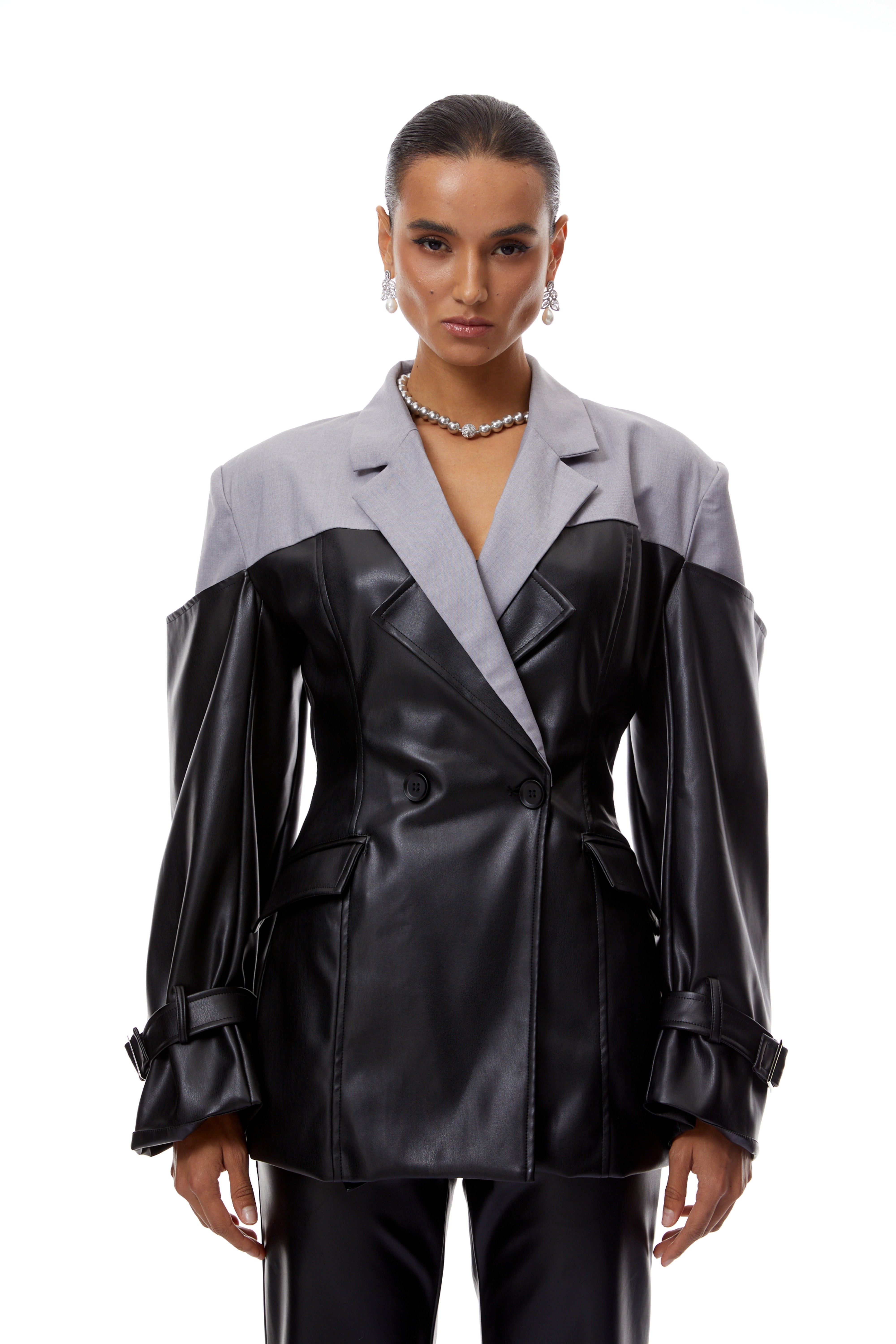 Linnea Black Leather Panel Blazer