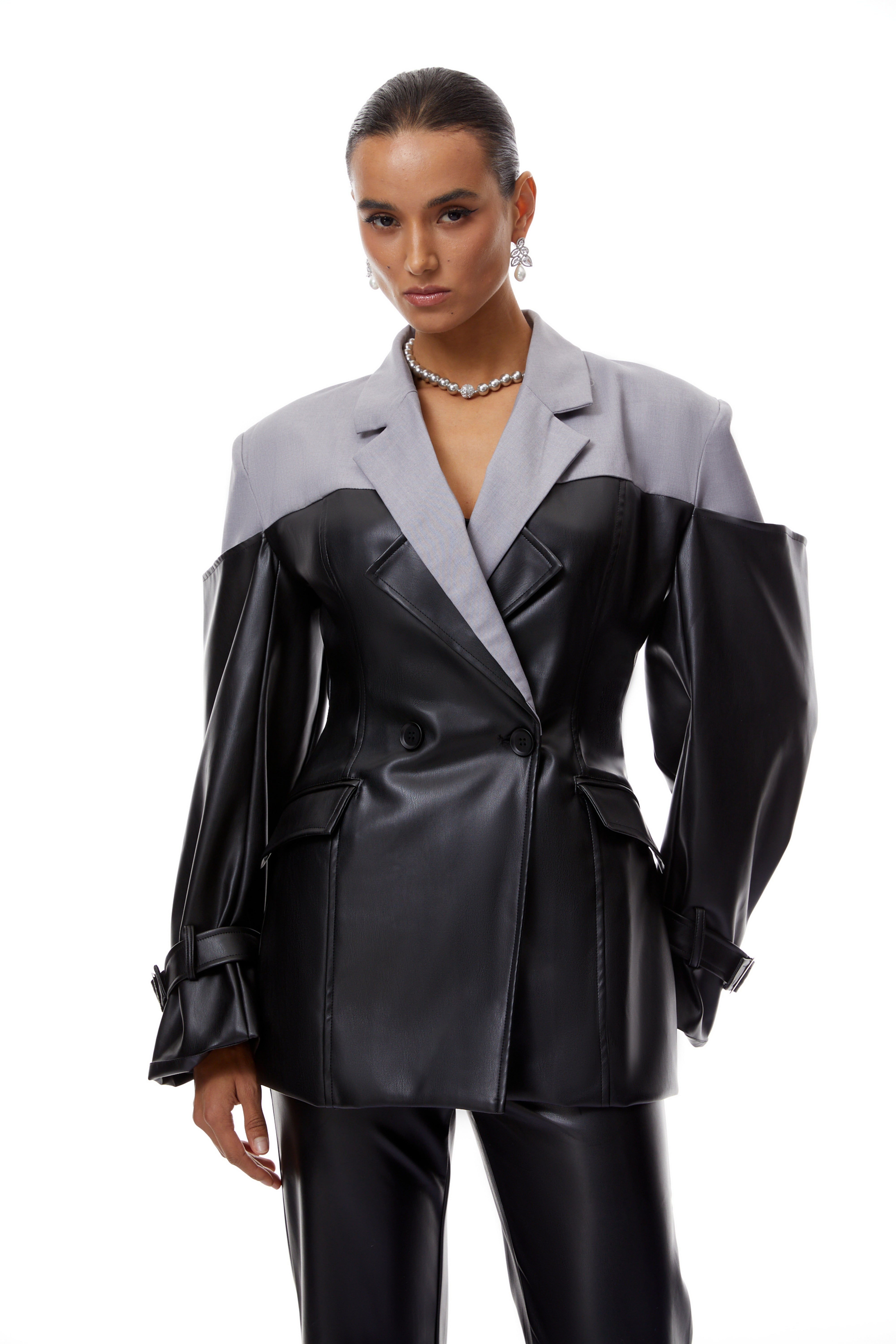Linnea Black Leather Panel Blazer