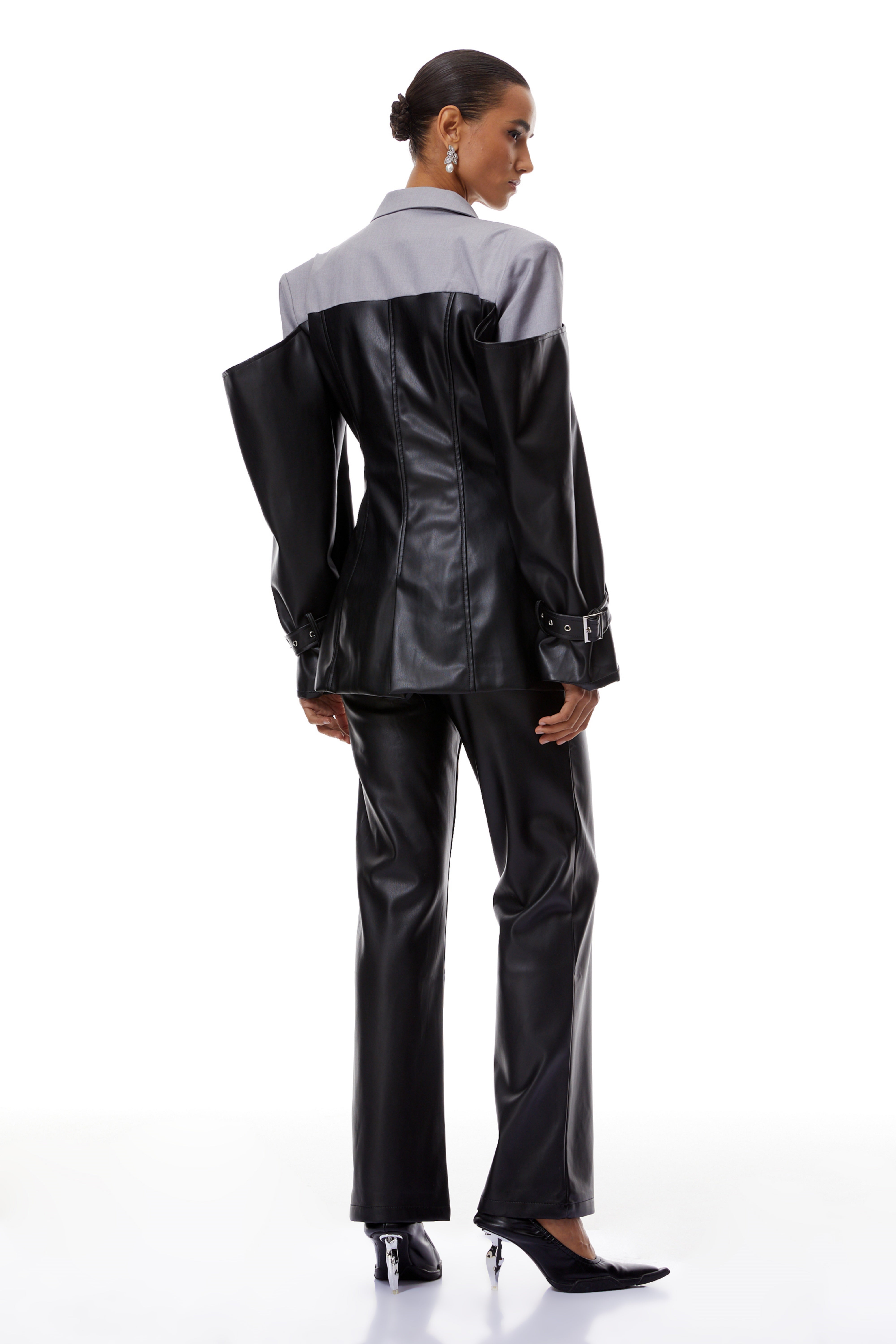 Linnea Black Leather Panel Blazer