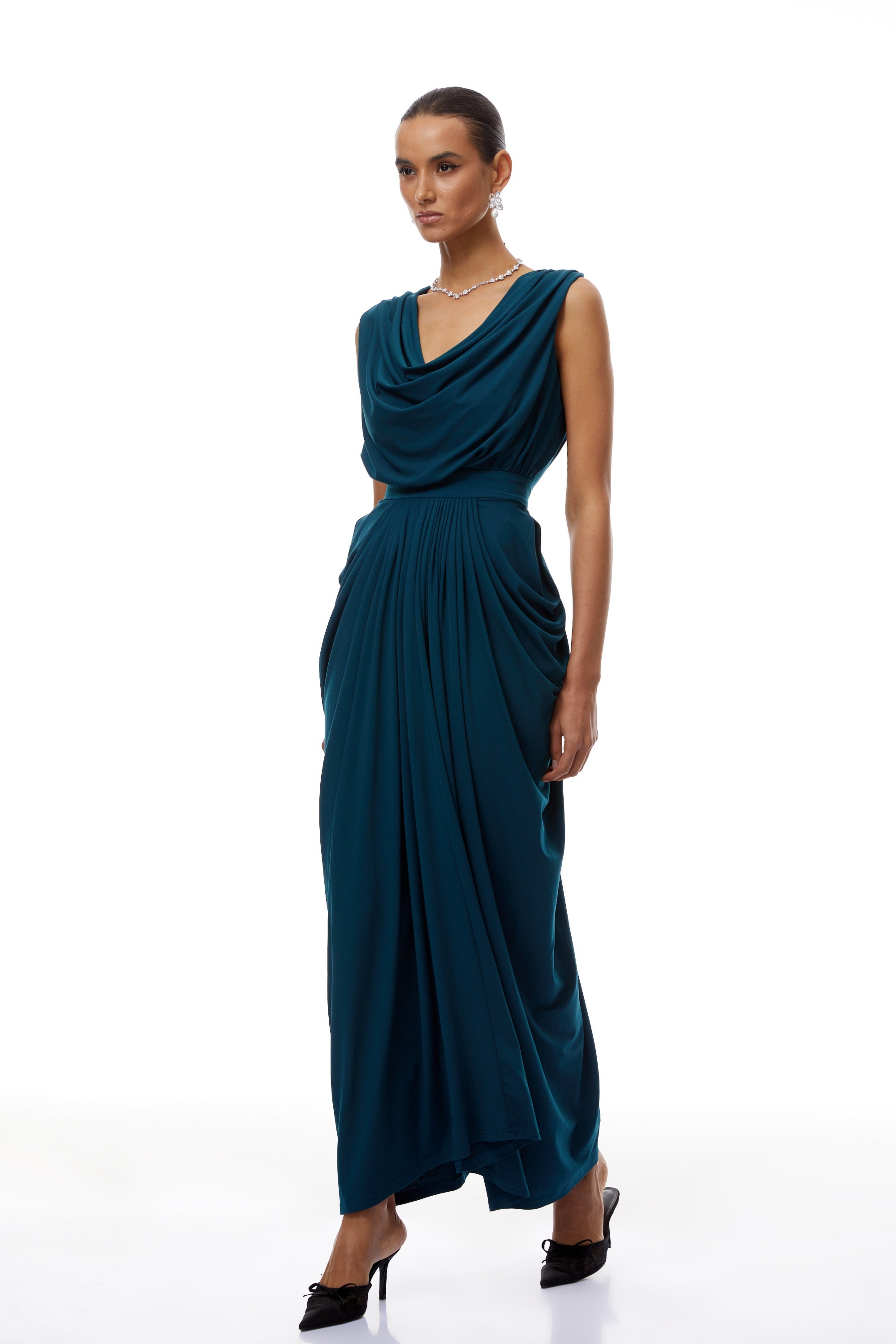 Gianna Grünes Maxikleid mit gerafften Details