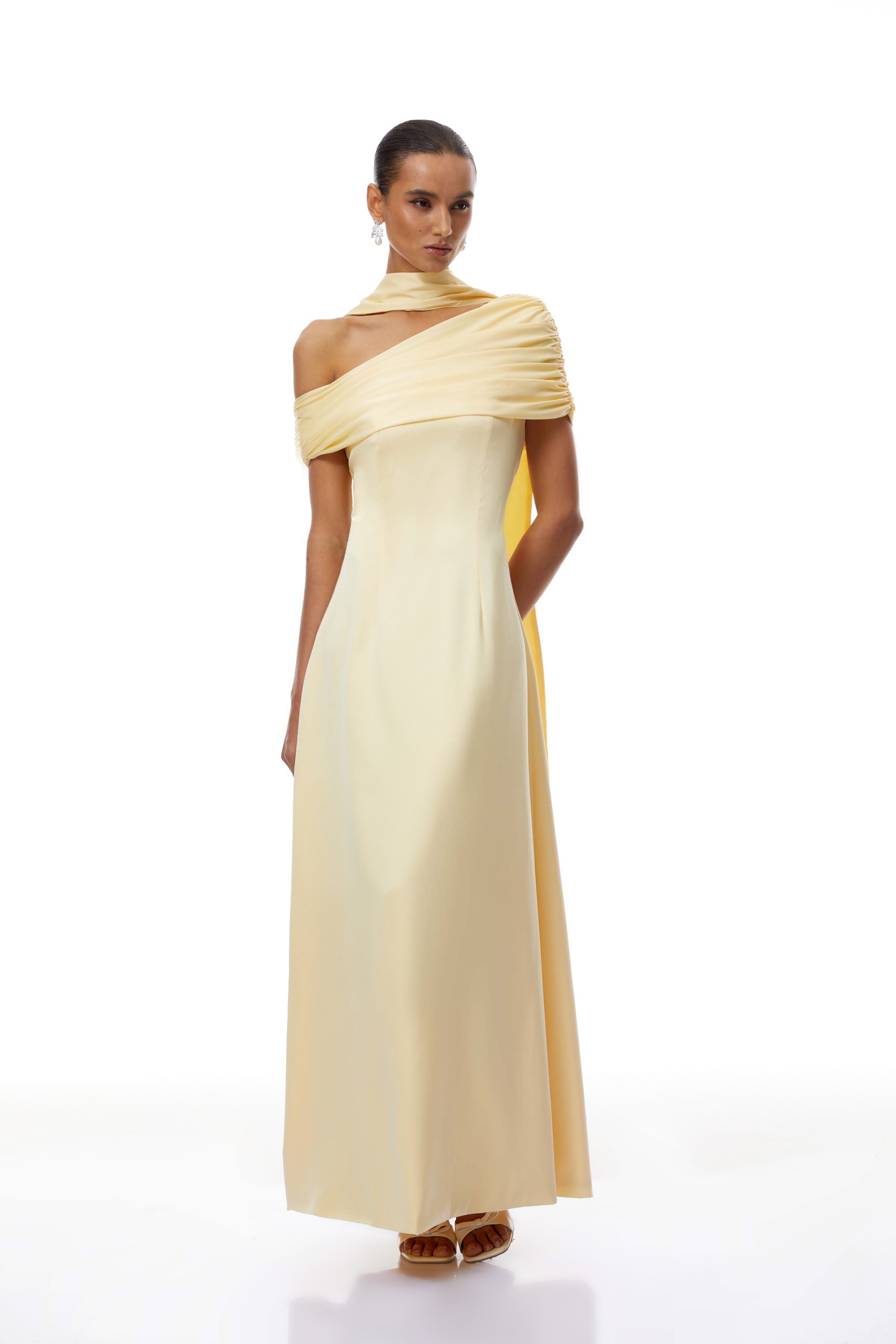Benedetta Yellow One Shoulder Satin Maxi Dress