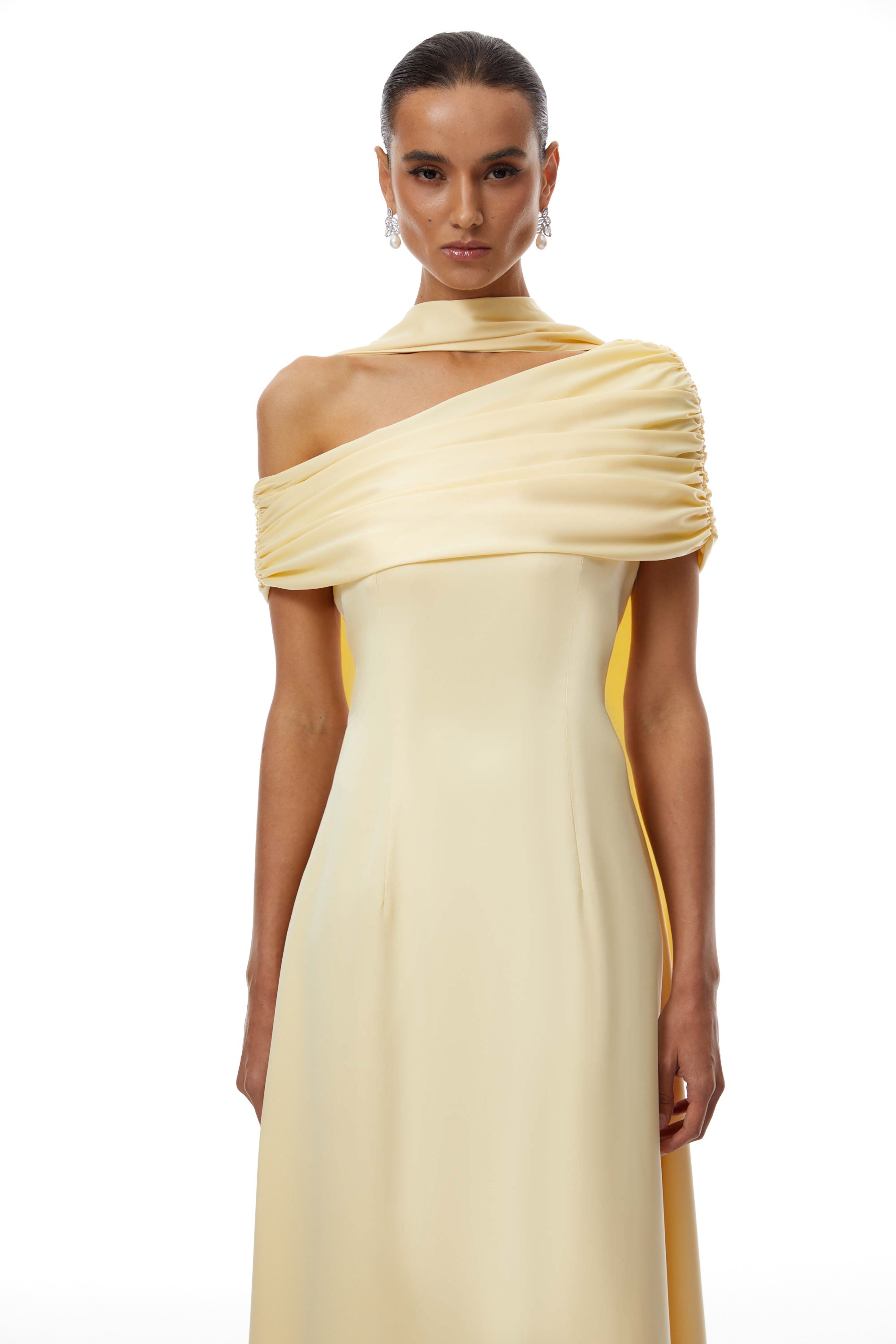 Benedetta Yellow One Shoulder Satin Maxi Dress