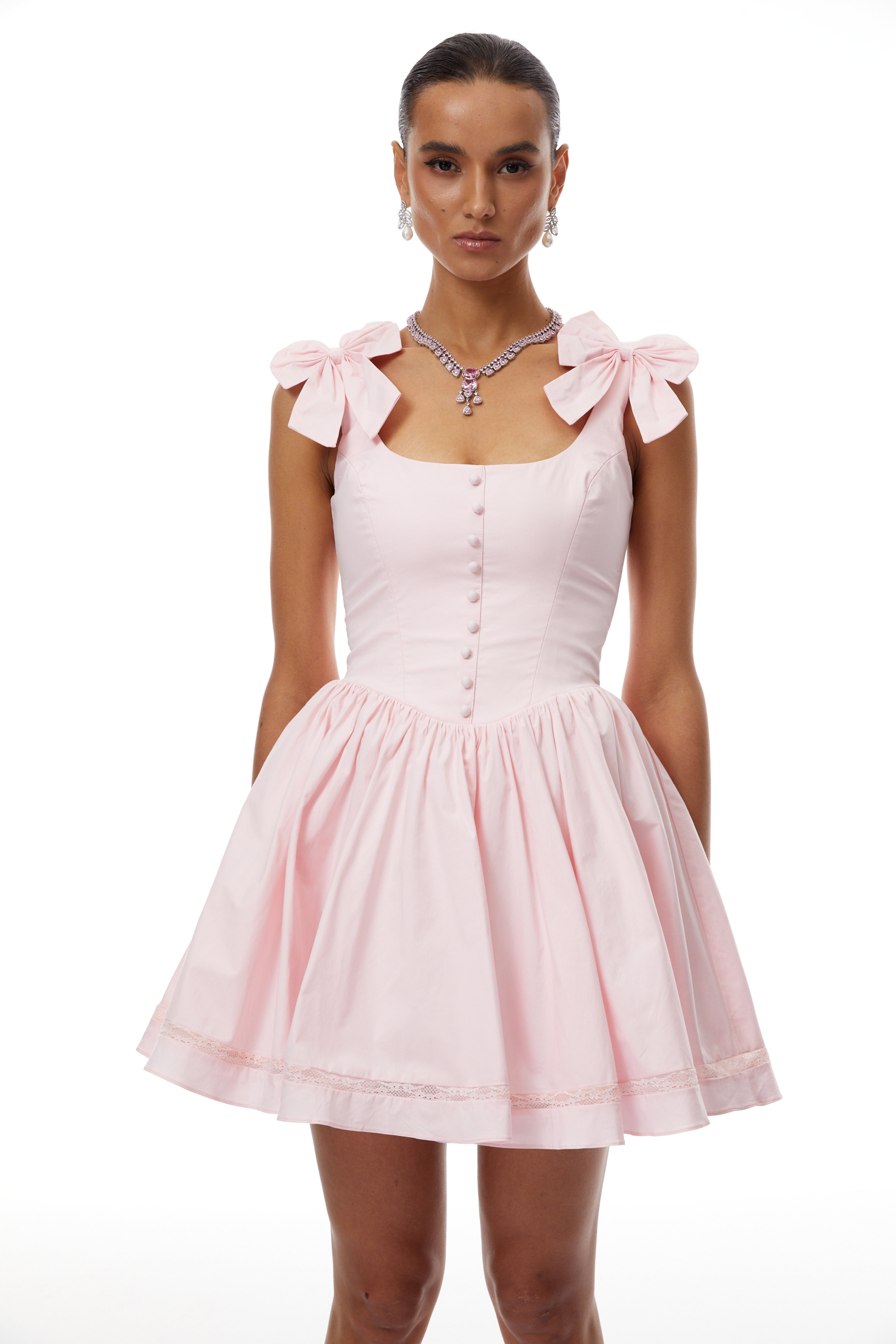 Anișoara Pink Bow Detail Mini Dress
