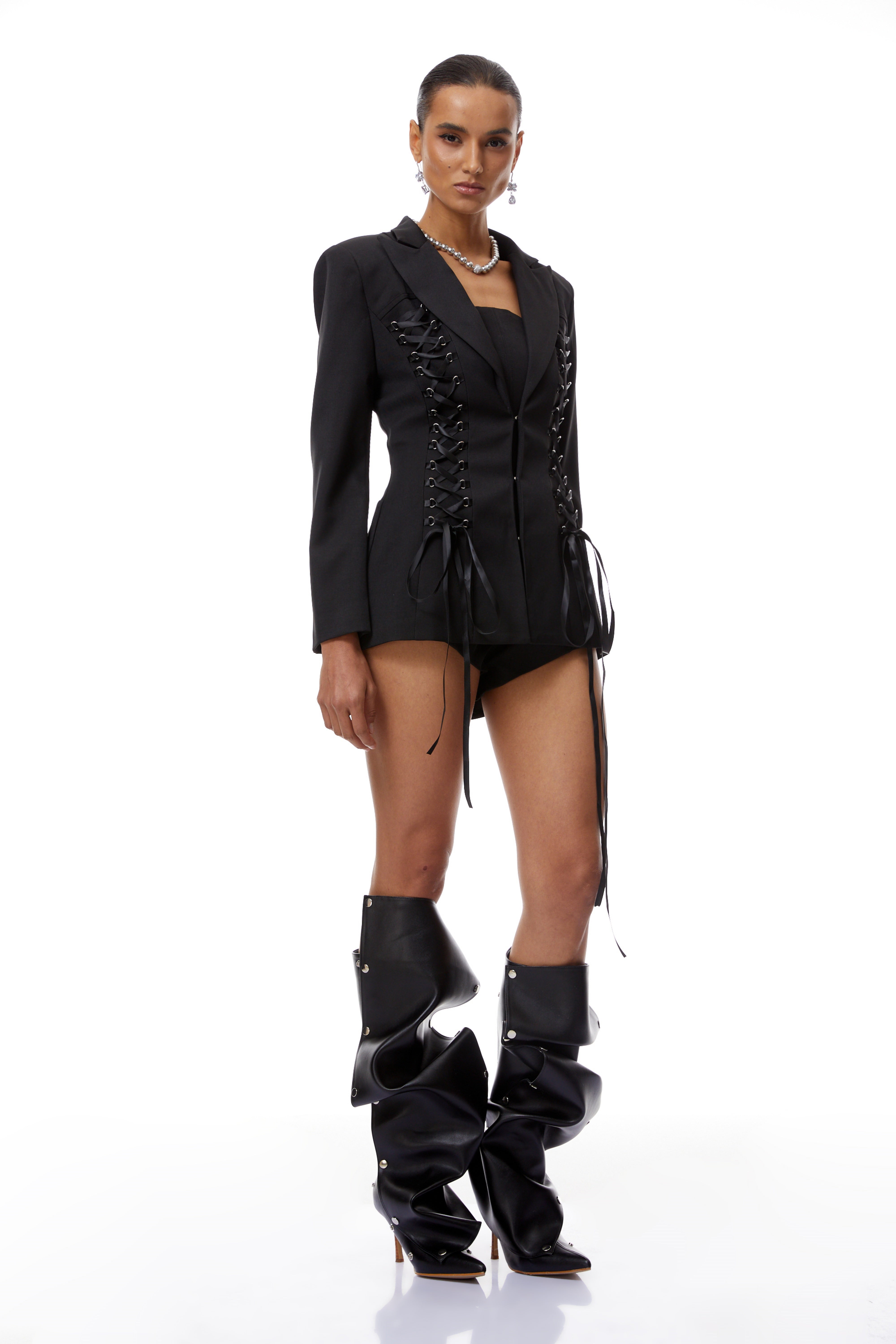 Carys Black Lace-Up Blazer