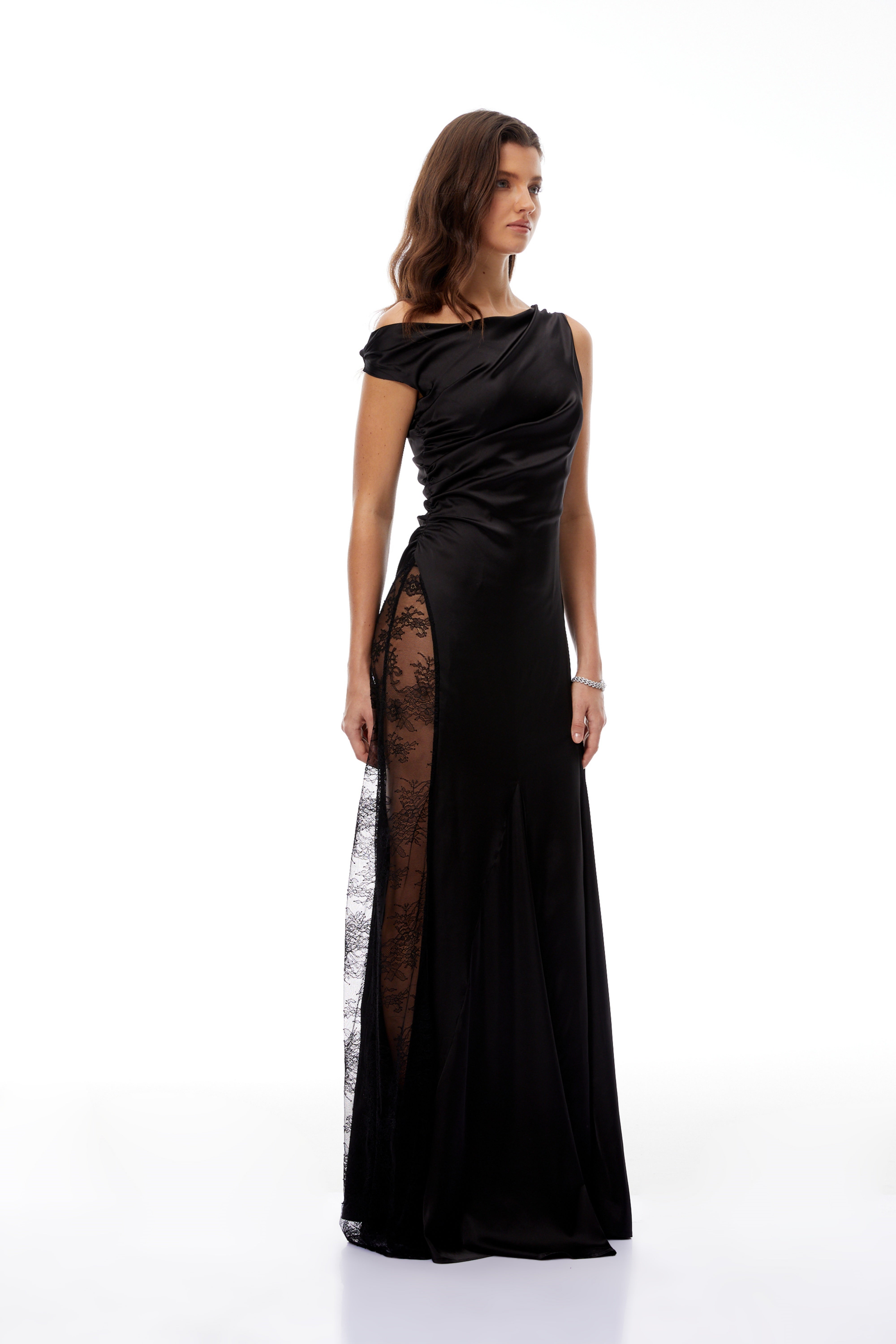 Hazel Black Lace Panel Satin Maxi Dress