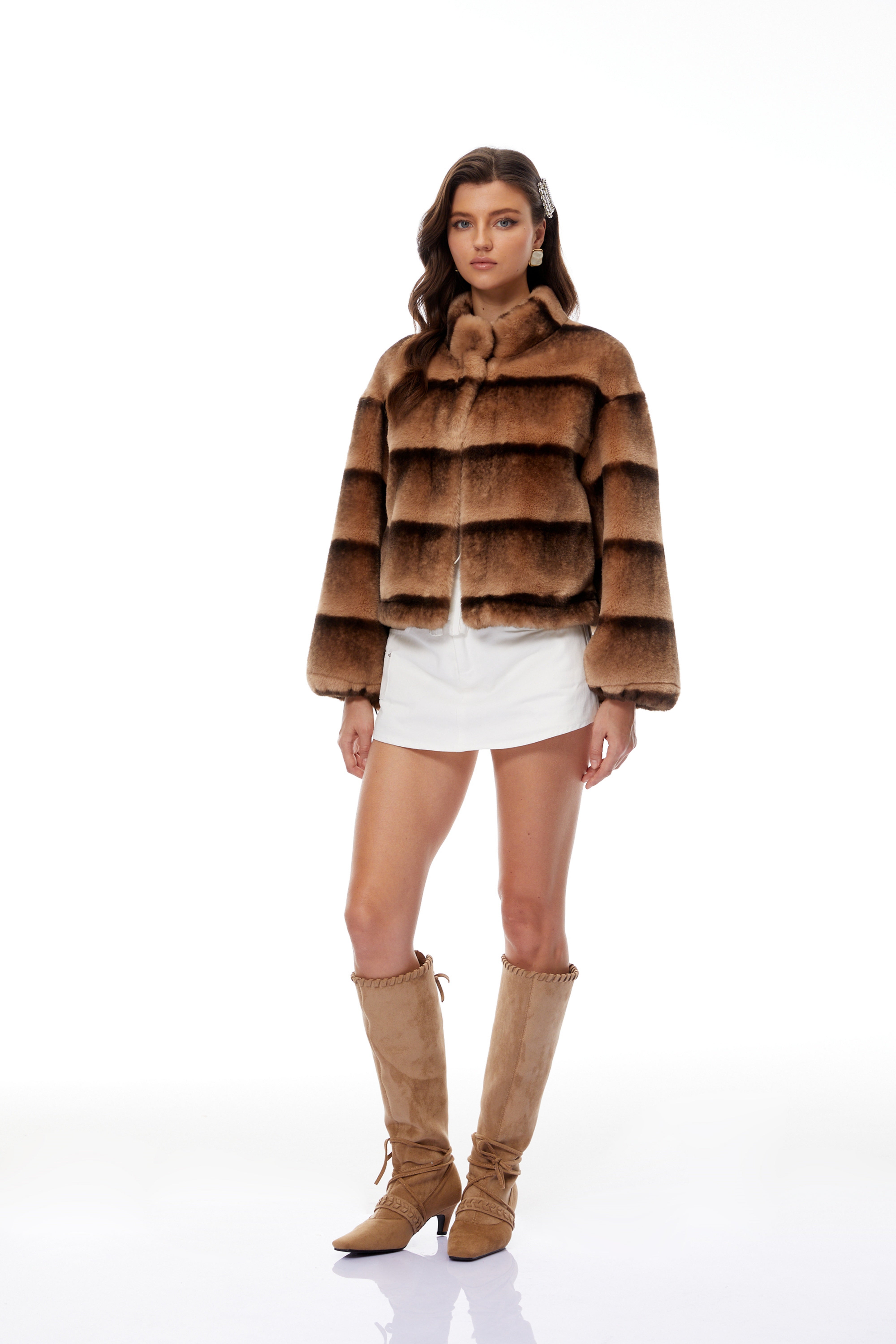 Alina Brown Gradient Faux Fur Short Coat