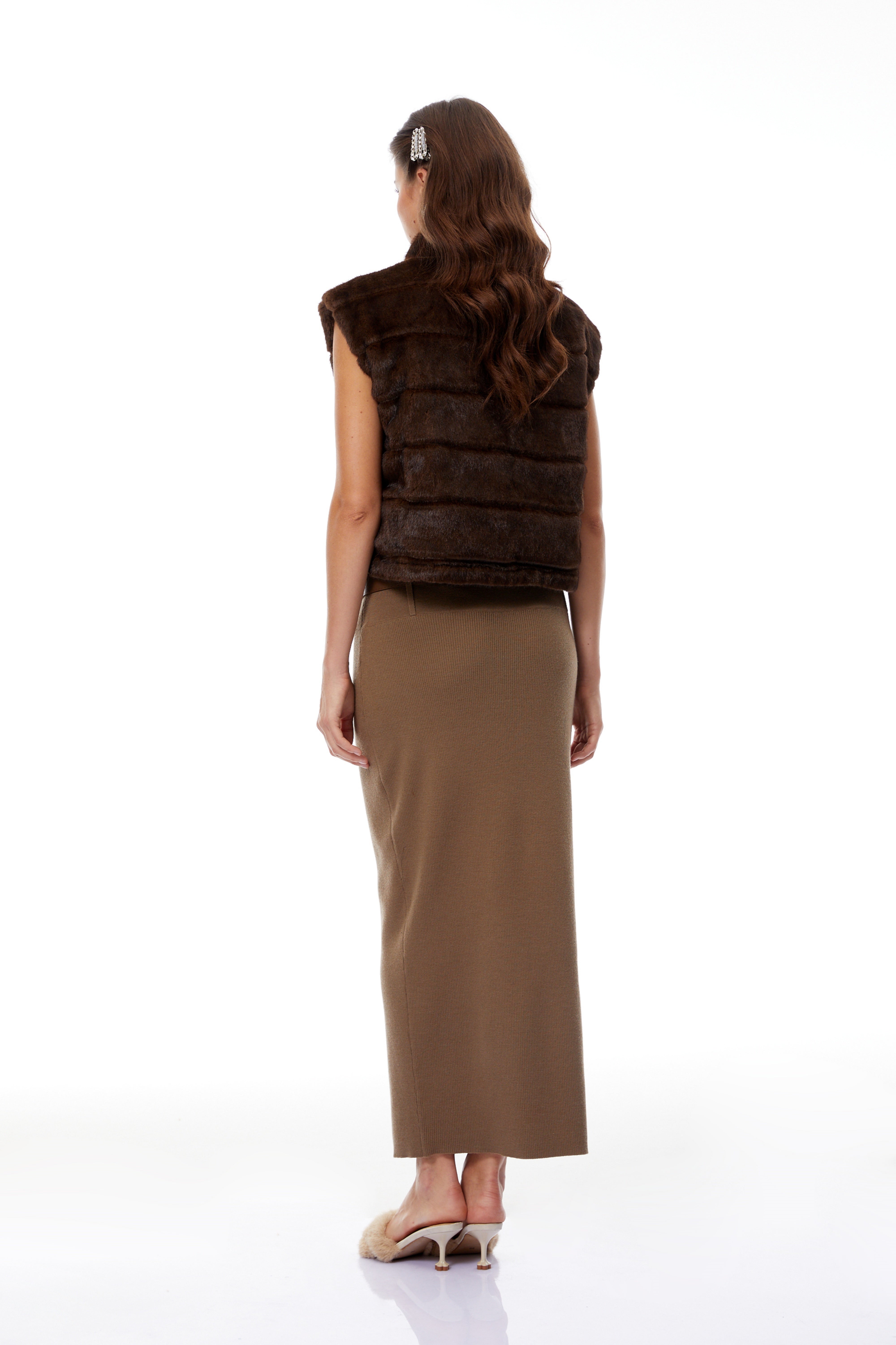 Lizica Brown Faux Fur Padded Gilet