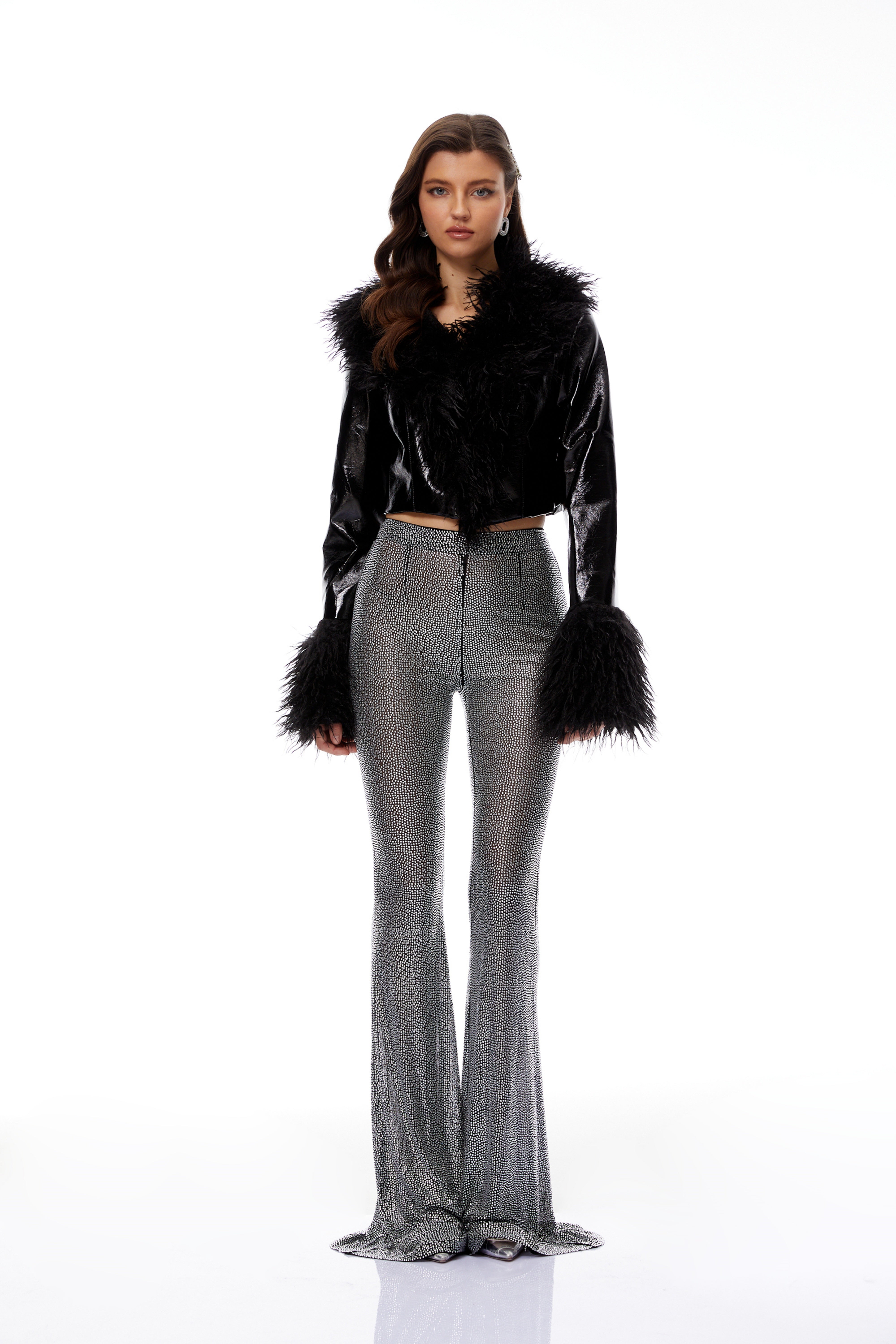 Mildred Black Fur Panel Patent Leather Jacket