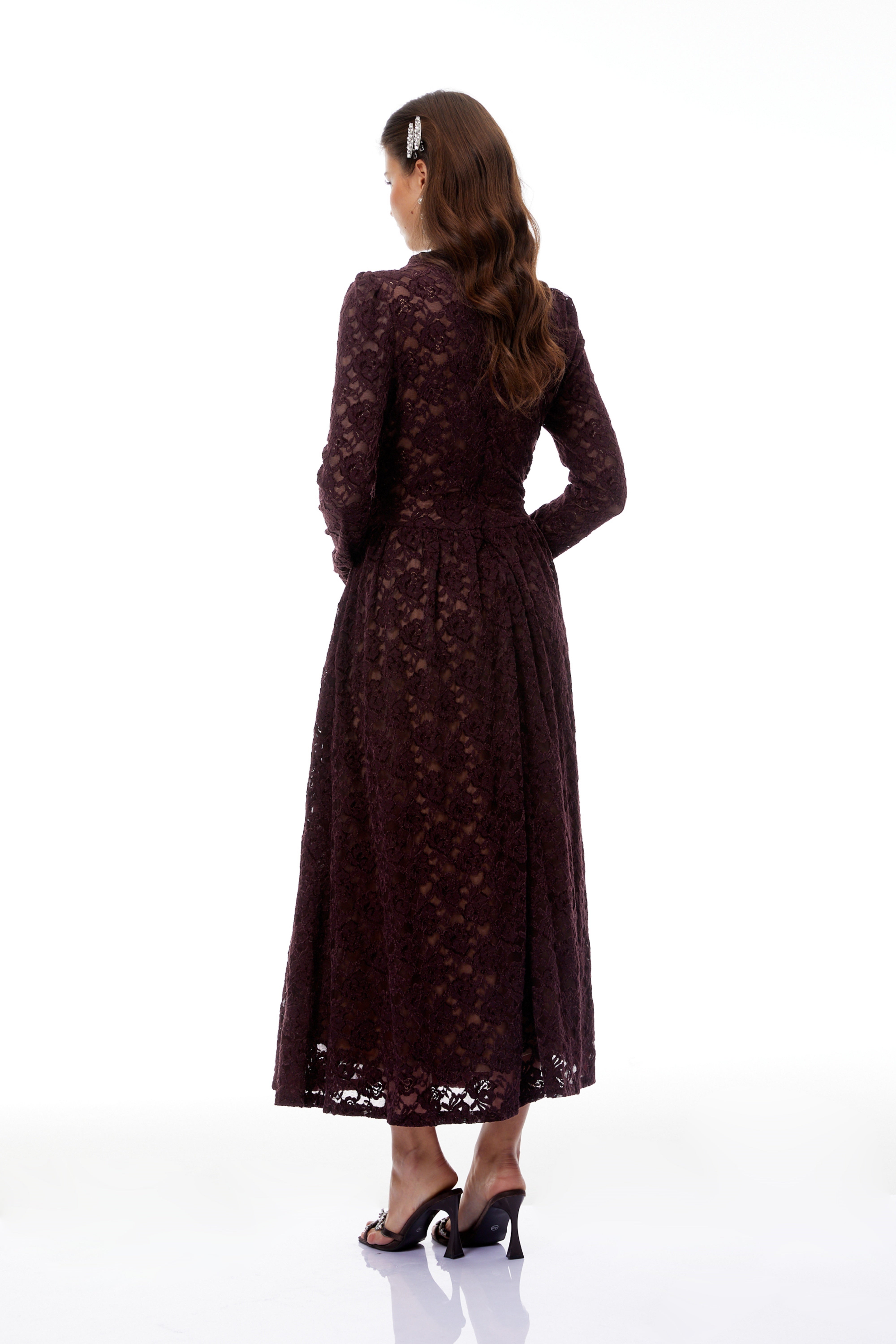 Ricardo Midikleid aus burgunderfarbener Chenille-Spitze