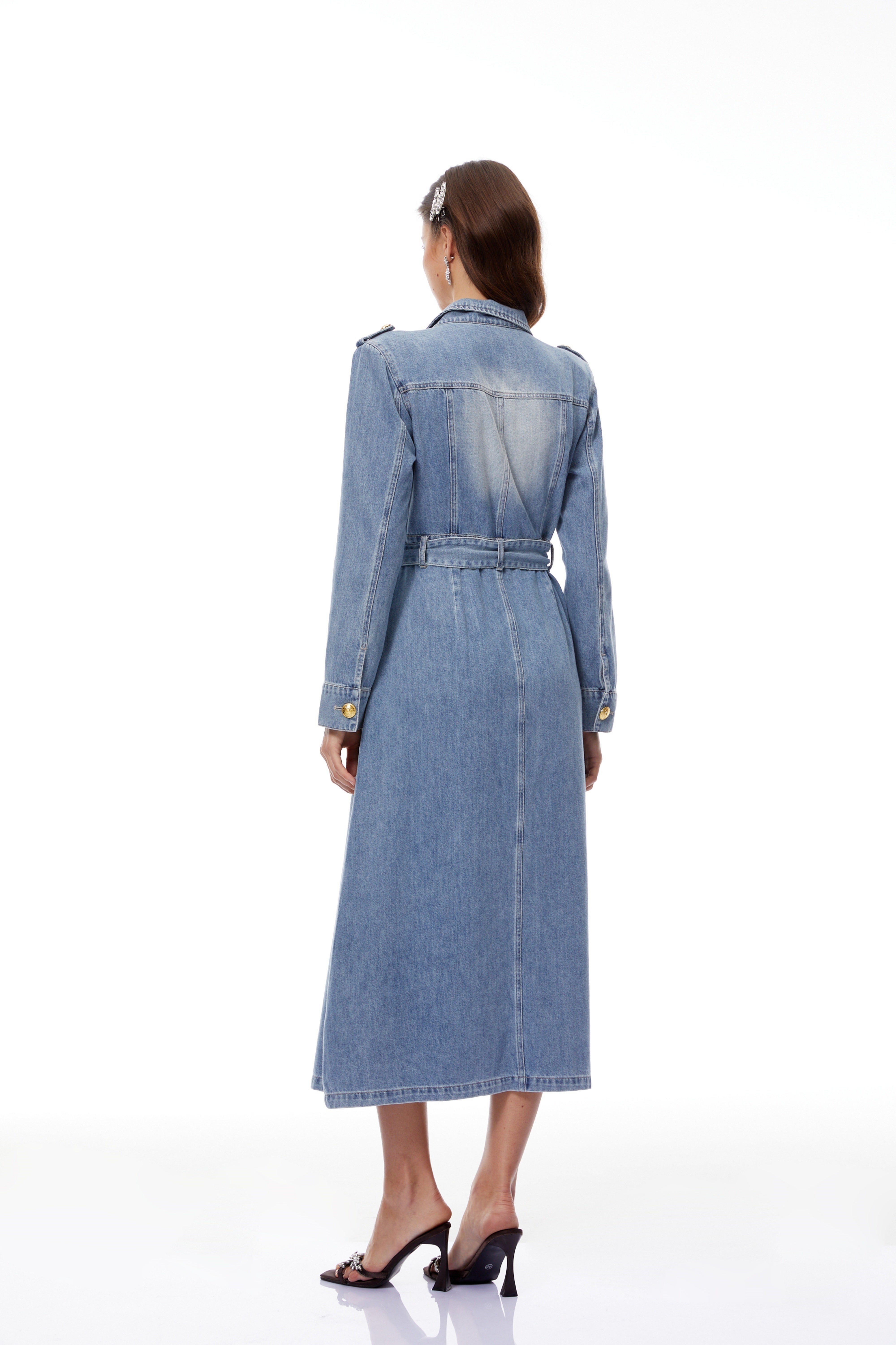 Tyra Blue Faded Denim Maxi Dress