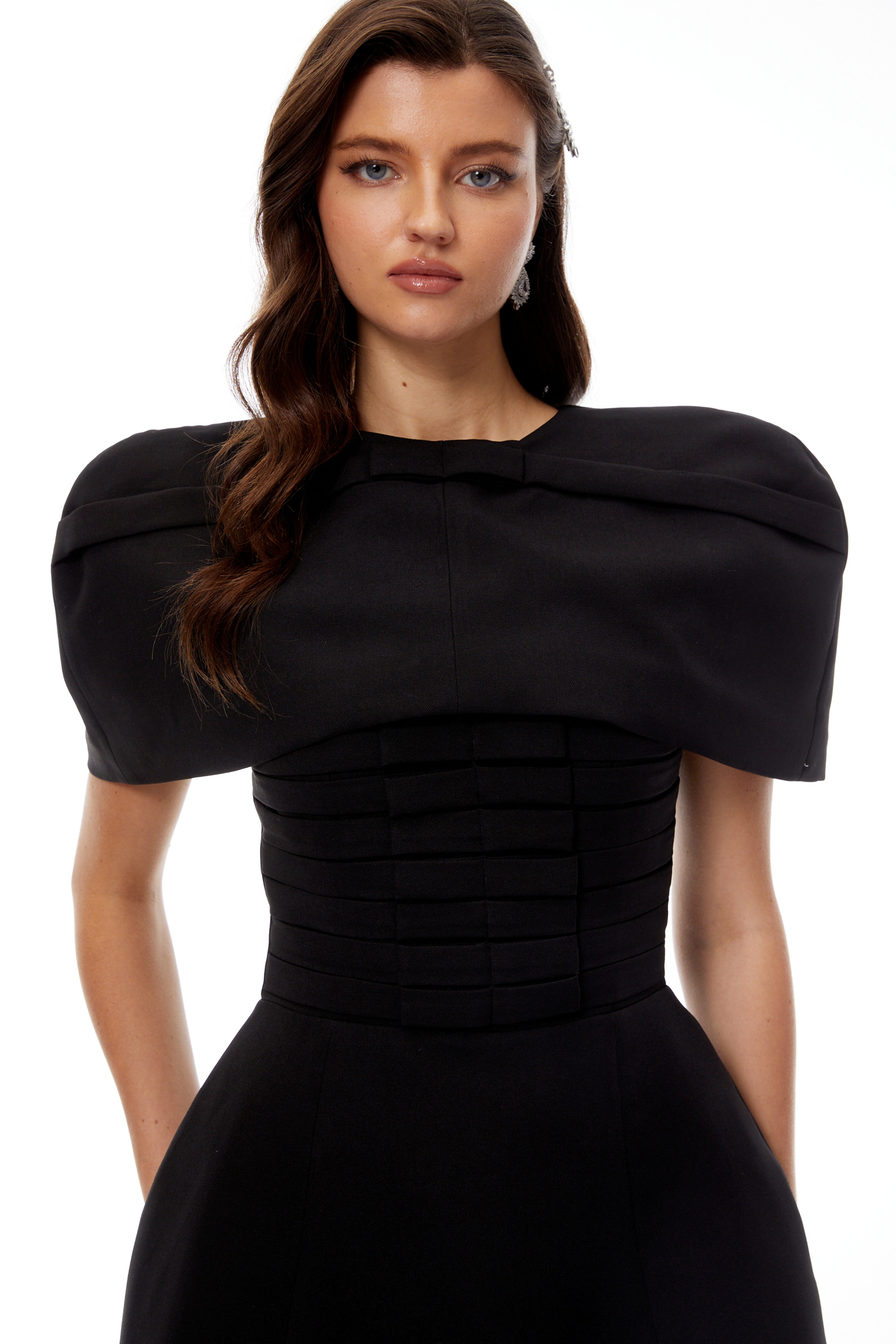 Celía Black Cape Design Flared Mini Dress