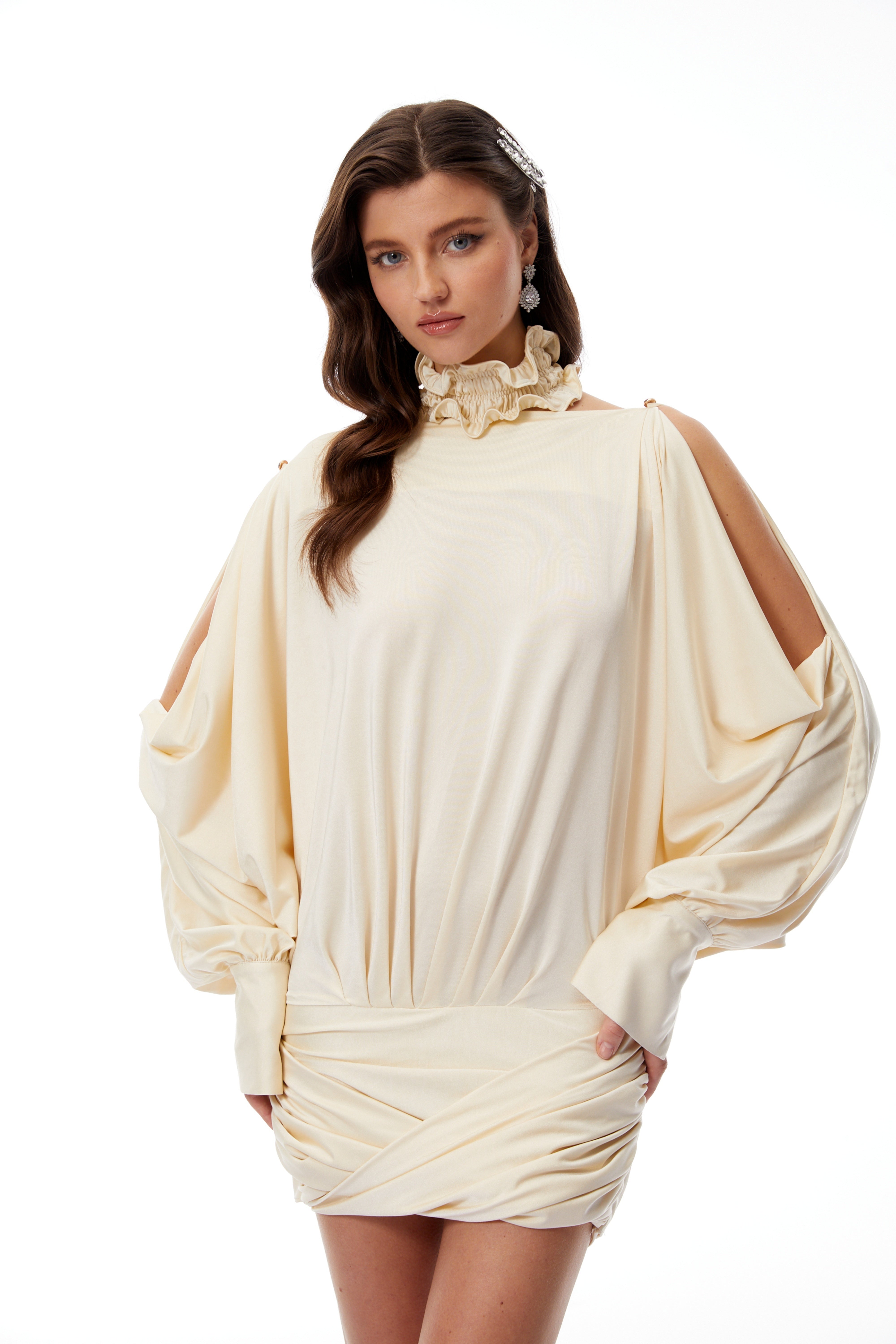 Vaka Butter Open Back Ruched Mini Dress